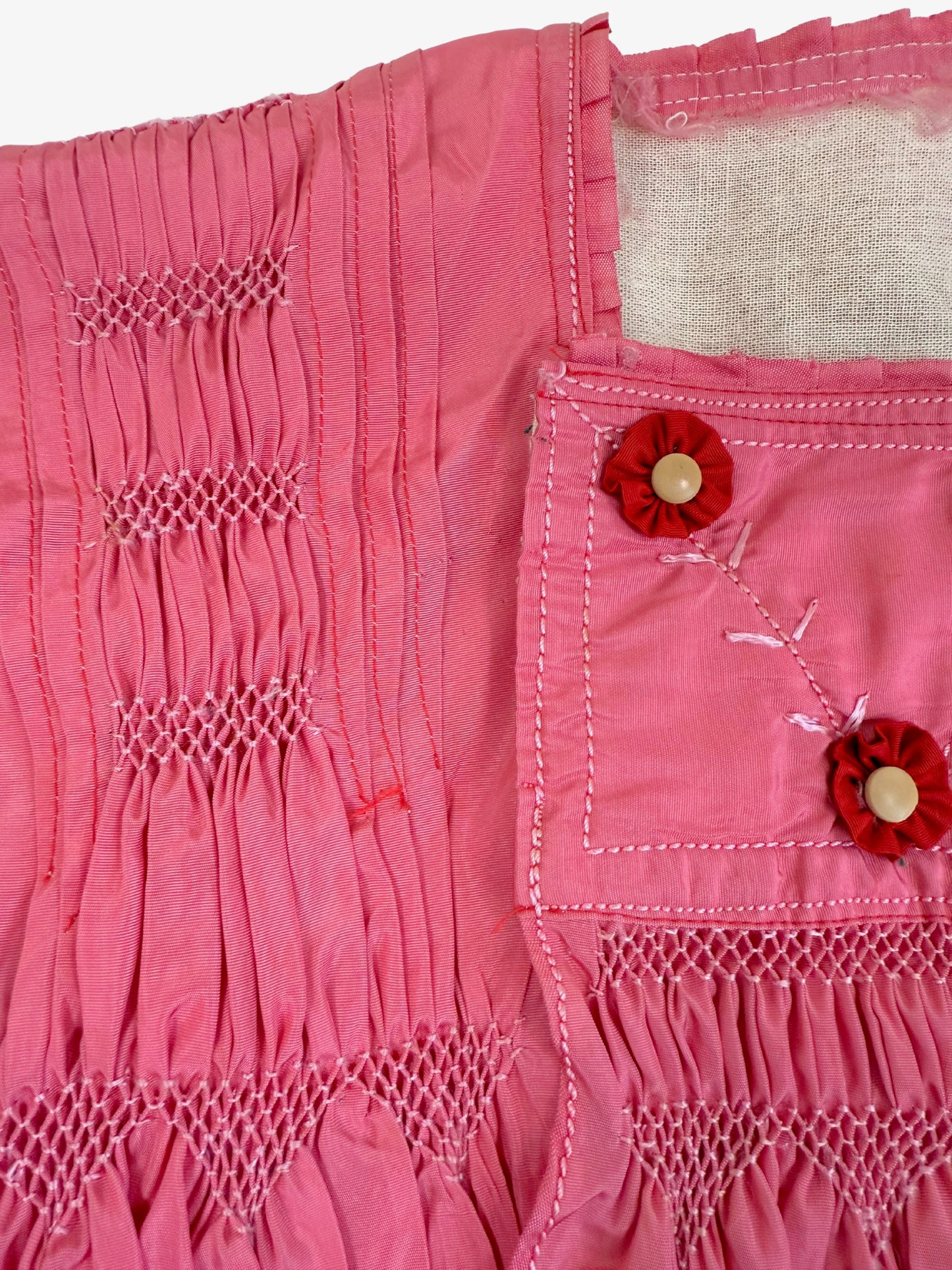 Antique Edwardian Pink Silk Embroidered Smocked Jacket, Circa 1910s