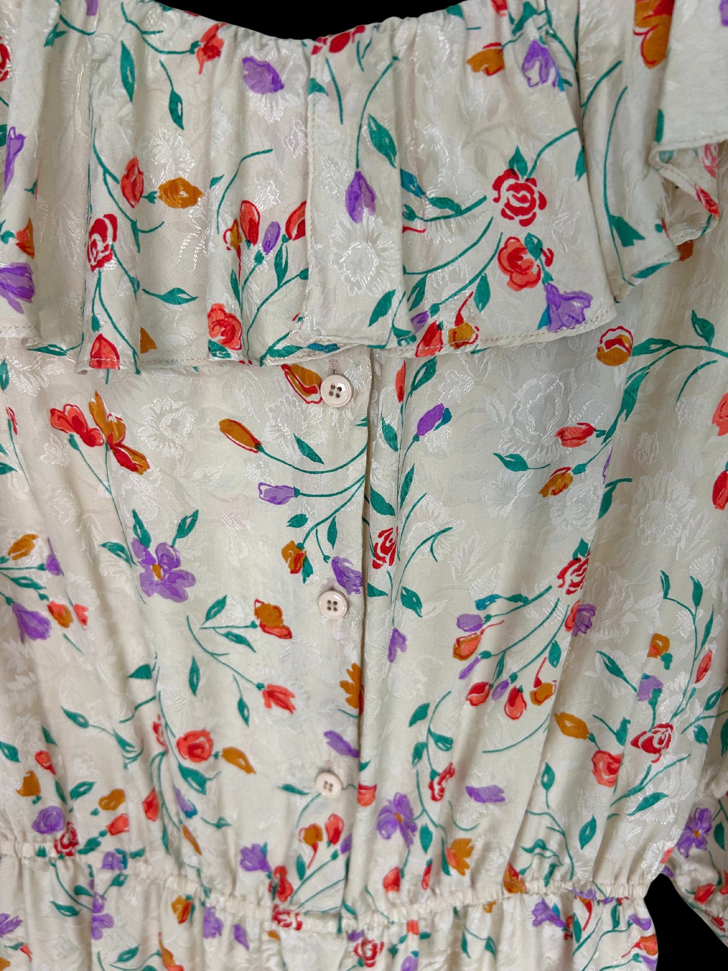 Vintage Miss O by Oscar de la Renta Silk Floral Ruffle Midi Dress – 1980s