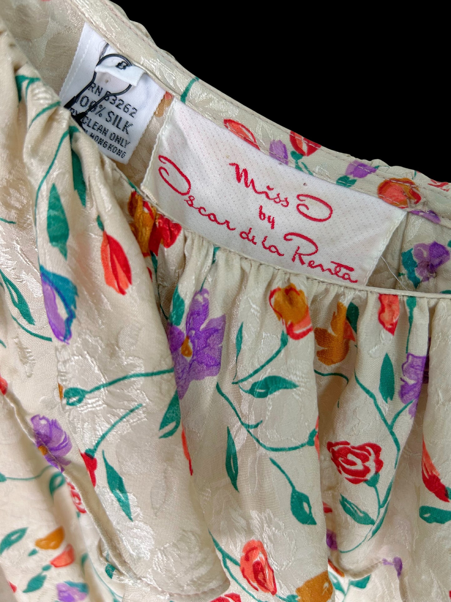 Vintage Miss O by Oscar de la Renta Silk Floral Ruffle Midi Dress – 1980s
