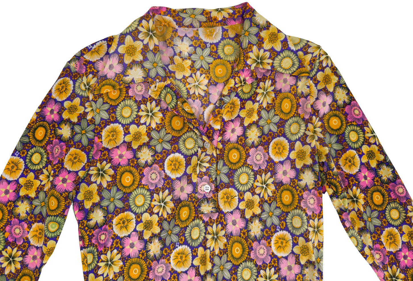 Vintage 1970s Long Sleeve Collared Floral Bodysuit