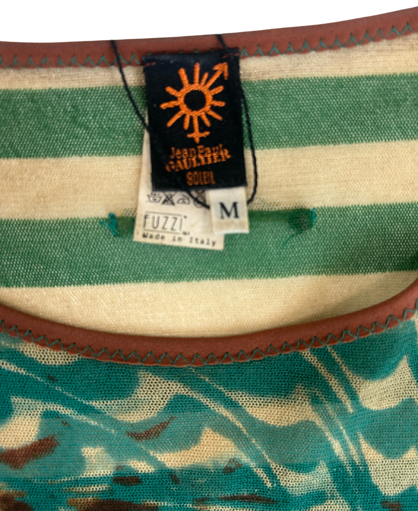 Jean Paul Gaultier Vintage Soleil Striped Short Sleeve Mesh Top