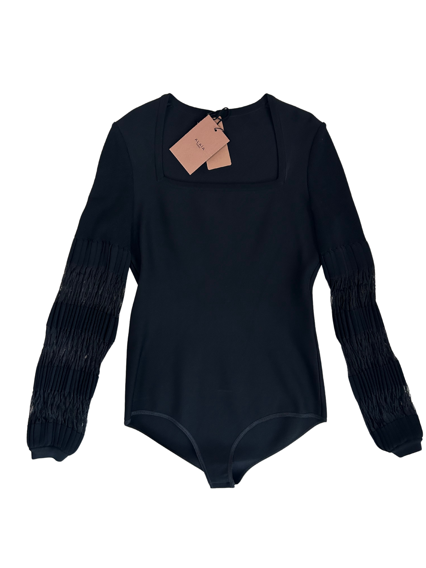 Alaïa Black Knit Square Neck Long Sleeve Bodysuit