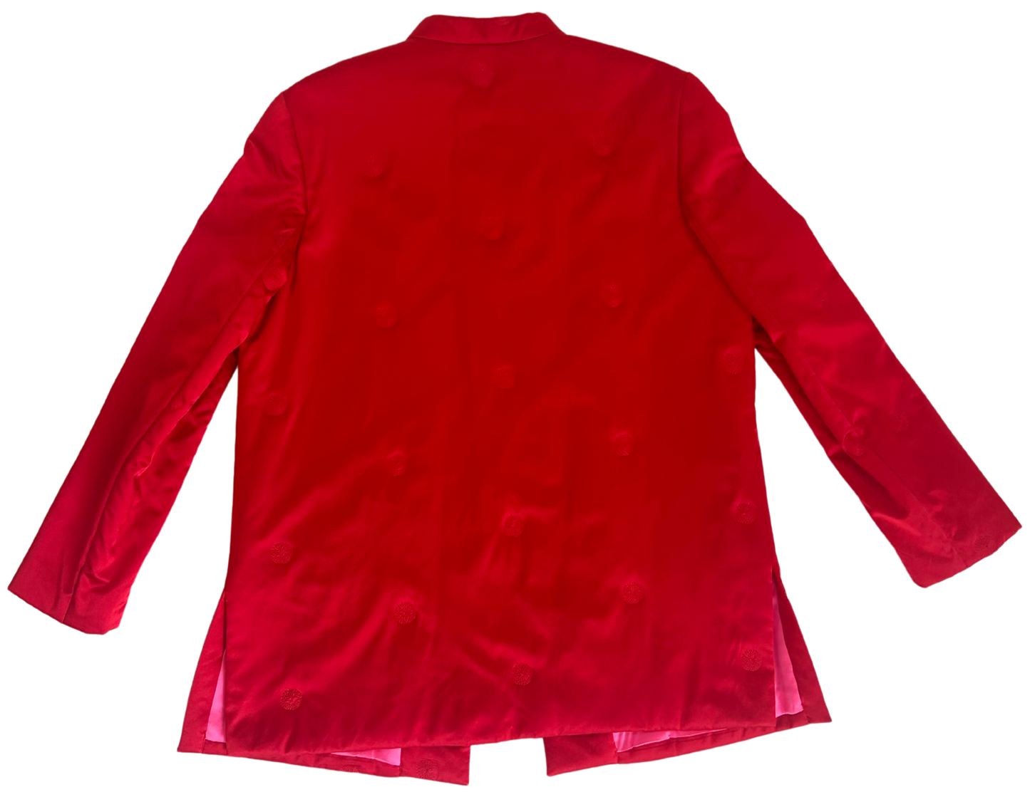 Vintage Bill Loya Cherry Red Silk Embroidered Jacket with Hot Pink Lining – 1980s