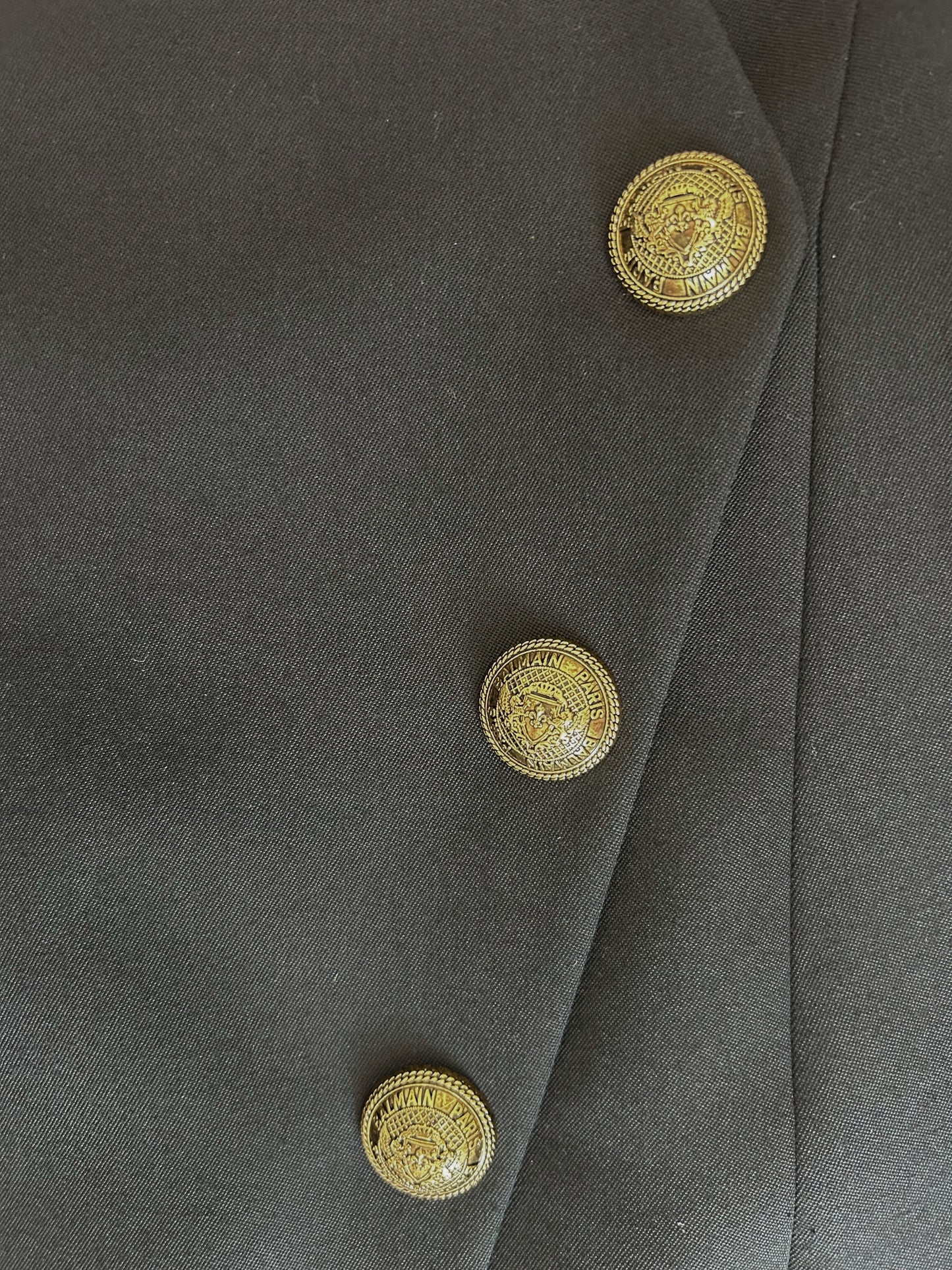 Balmain Black Wool Gold Logo Button Mini Dress