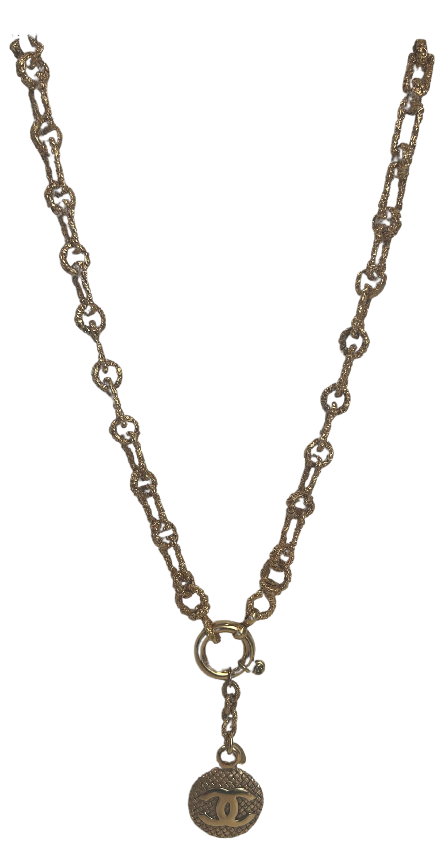 Chanel Vintage 1990 Gold-Tone Textured CC Logo Statement Necklace