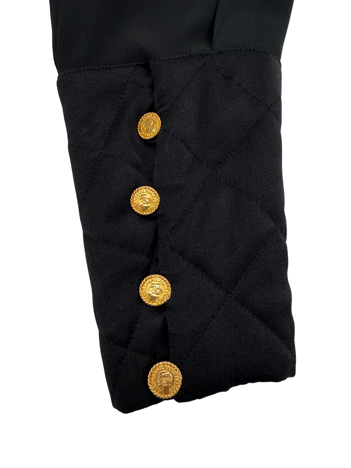 Chanel Vintage 90's Black Silk Collarless Blouse