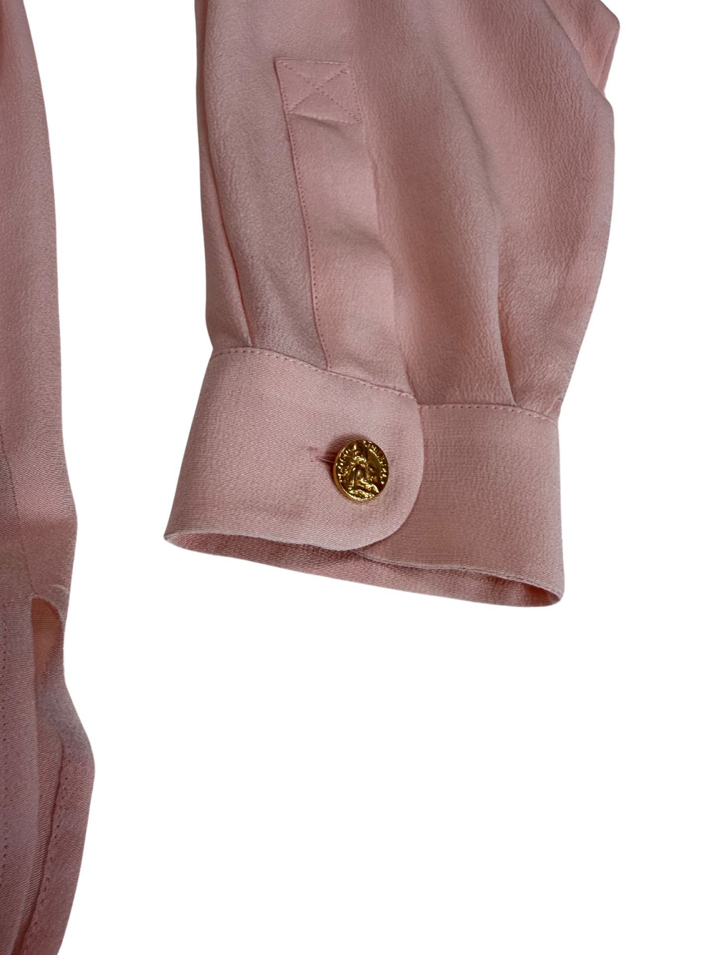 Chanel Boutique Vintage Logo Embroidered Pale Pink Silk Blouse