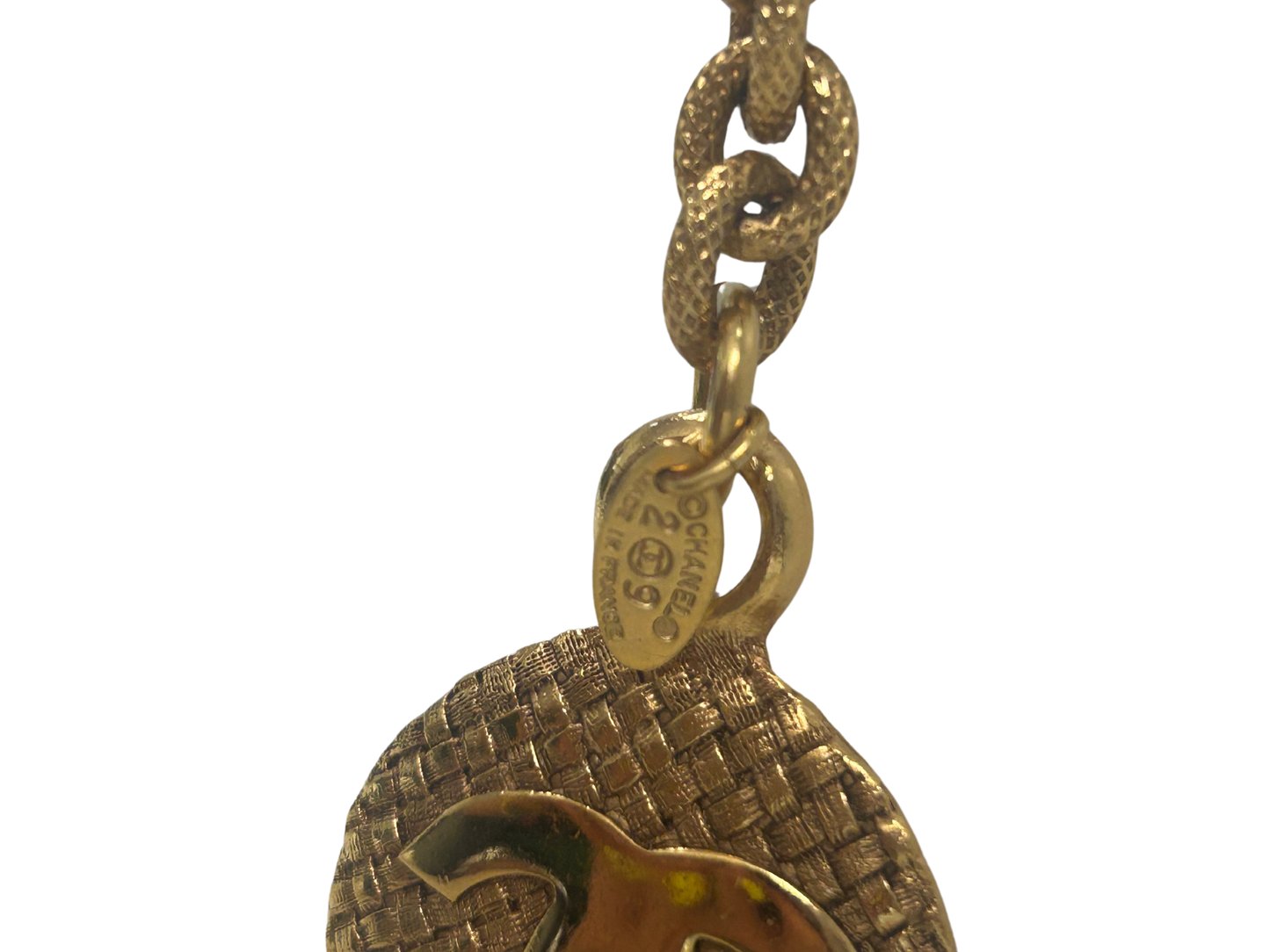 Chanel Vintage 1990 Gold-Tone Textured CC Logo Statement Necklace