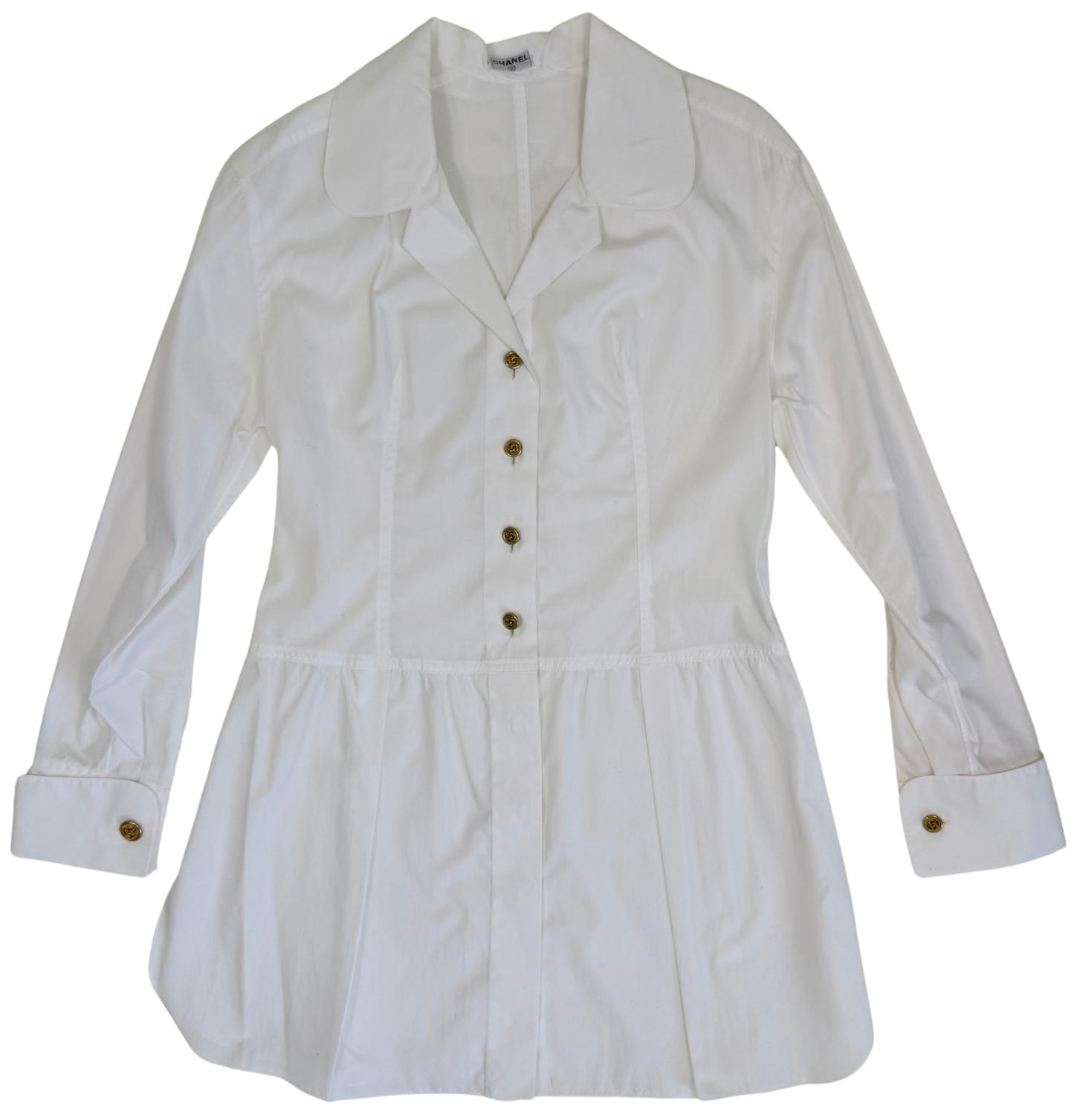 Chanel Vintage 1980s White Cotton Tunic/Mini Dress with CC Buttons