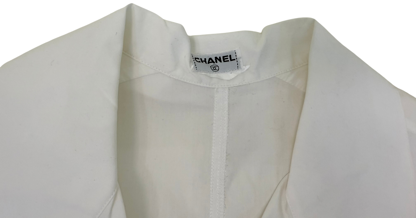 Chanel Vintage 1980s White Cotton Tunic/Mini Dress with CC Buttons