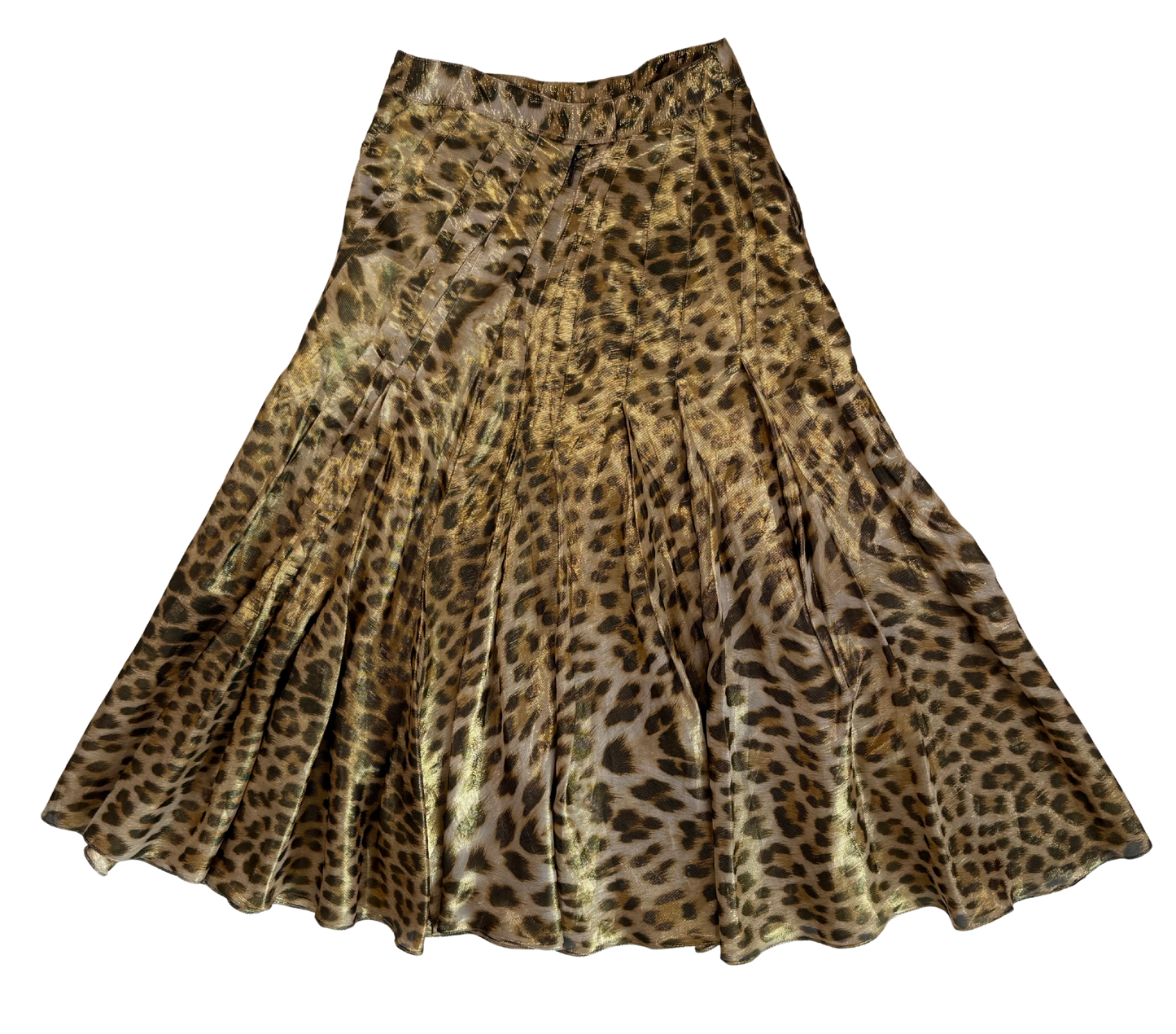 Roberto Cavalli Metallic Leopard Print Silk Midi Skirt