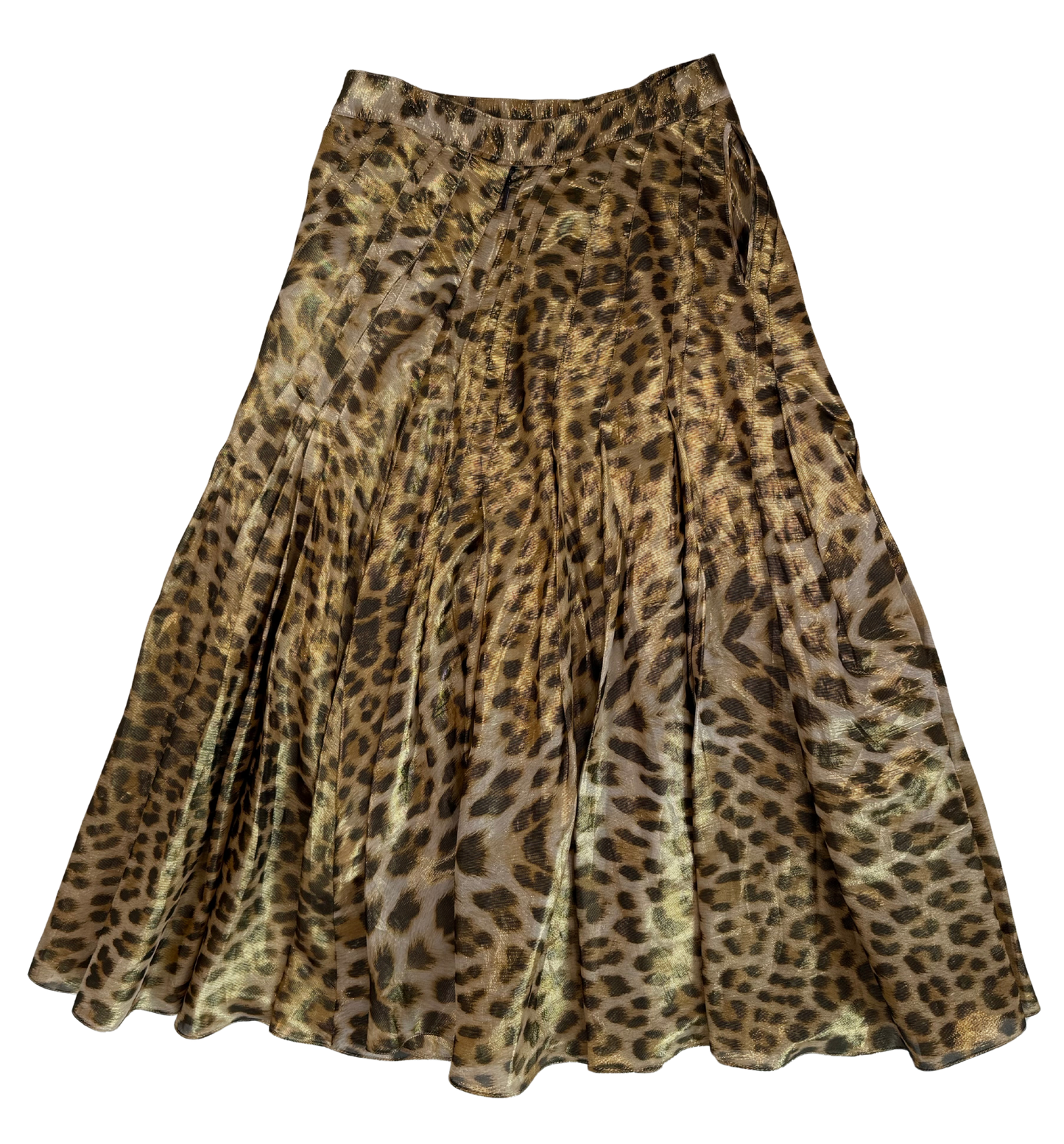 Roberto Cavalli Metallic Leopard Print Silk Midi Skirt