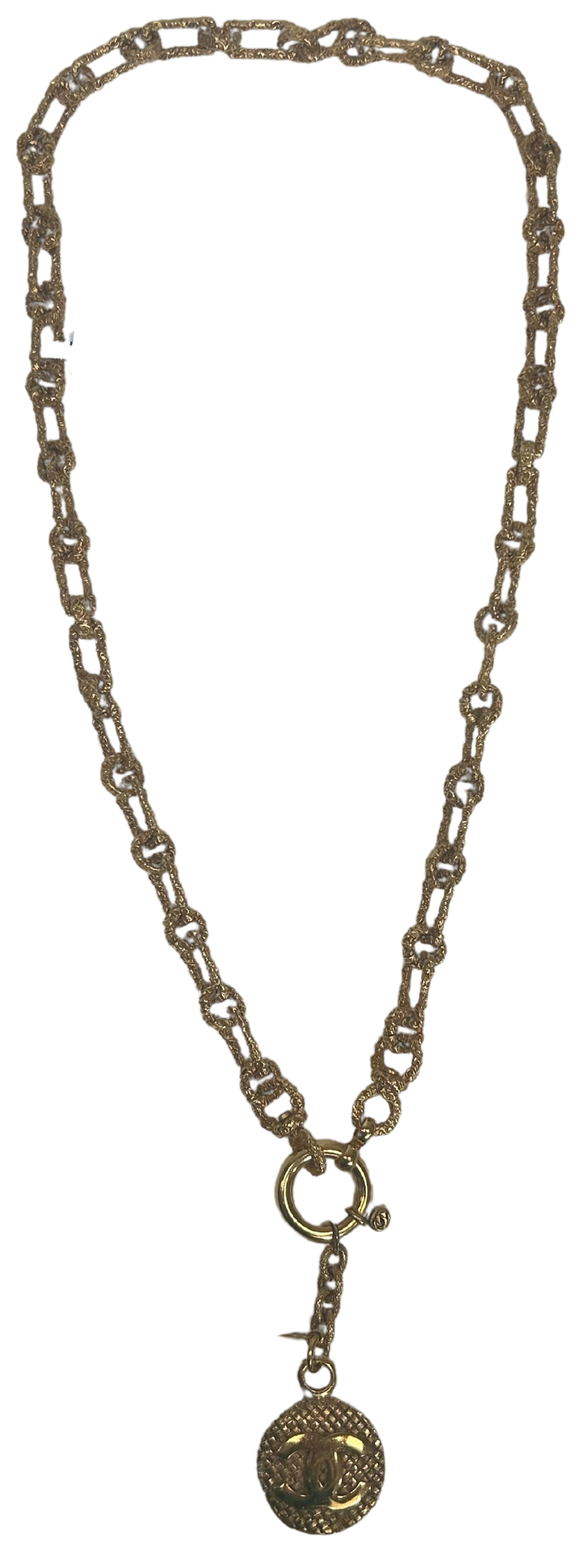 Chanel Vintage 1990 Gold-Tone Textured CC Logo Statement Necklace