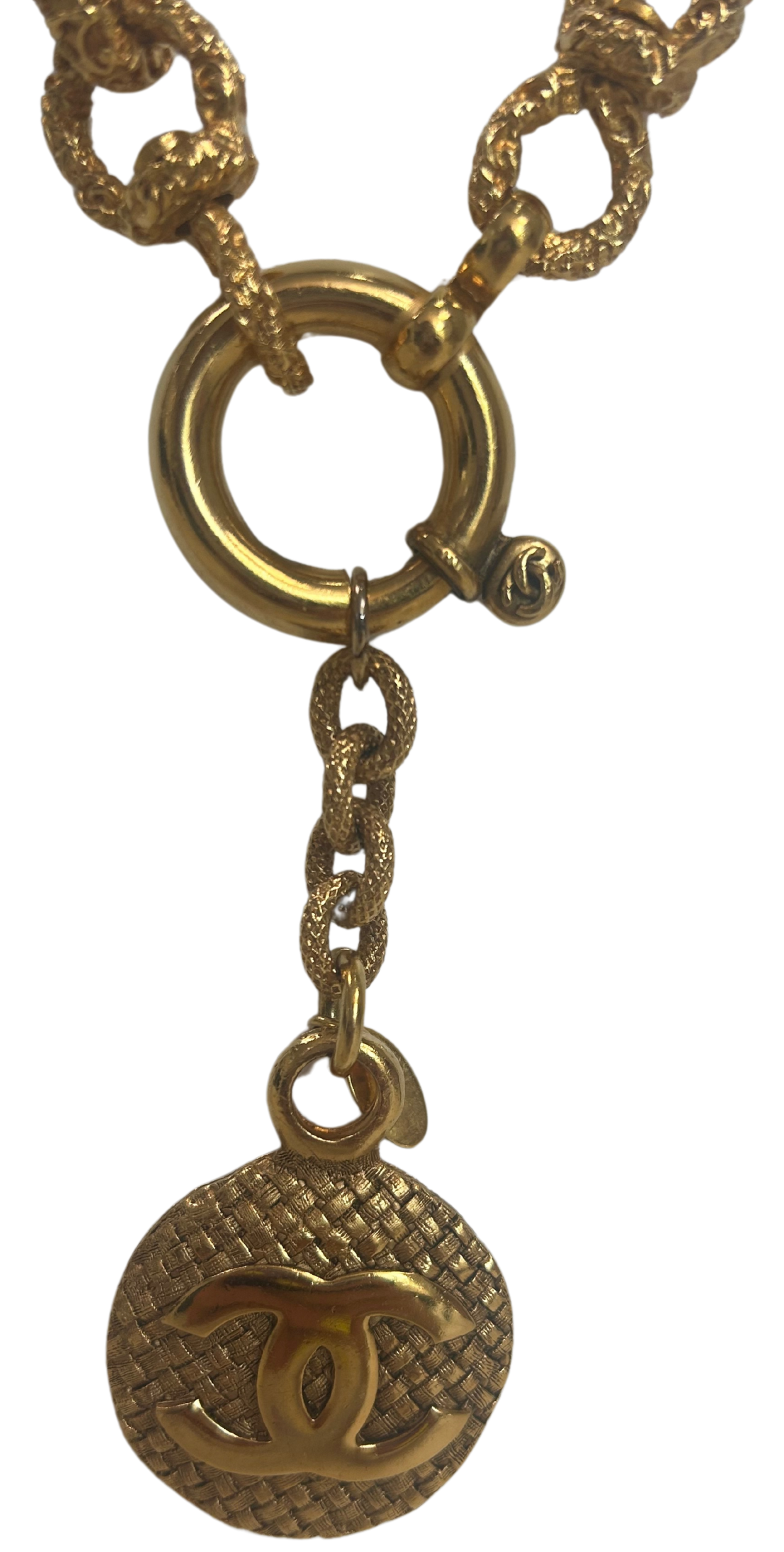 Chanel Vintage 1990 Gold-Tone Textured CC Logo Statement Necklace