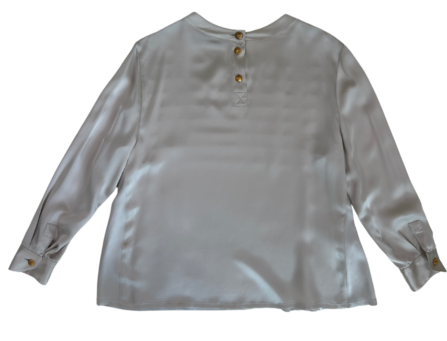 Chanel Vintage Collarless Dove Grey Silk Blouse