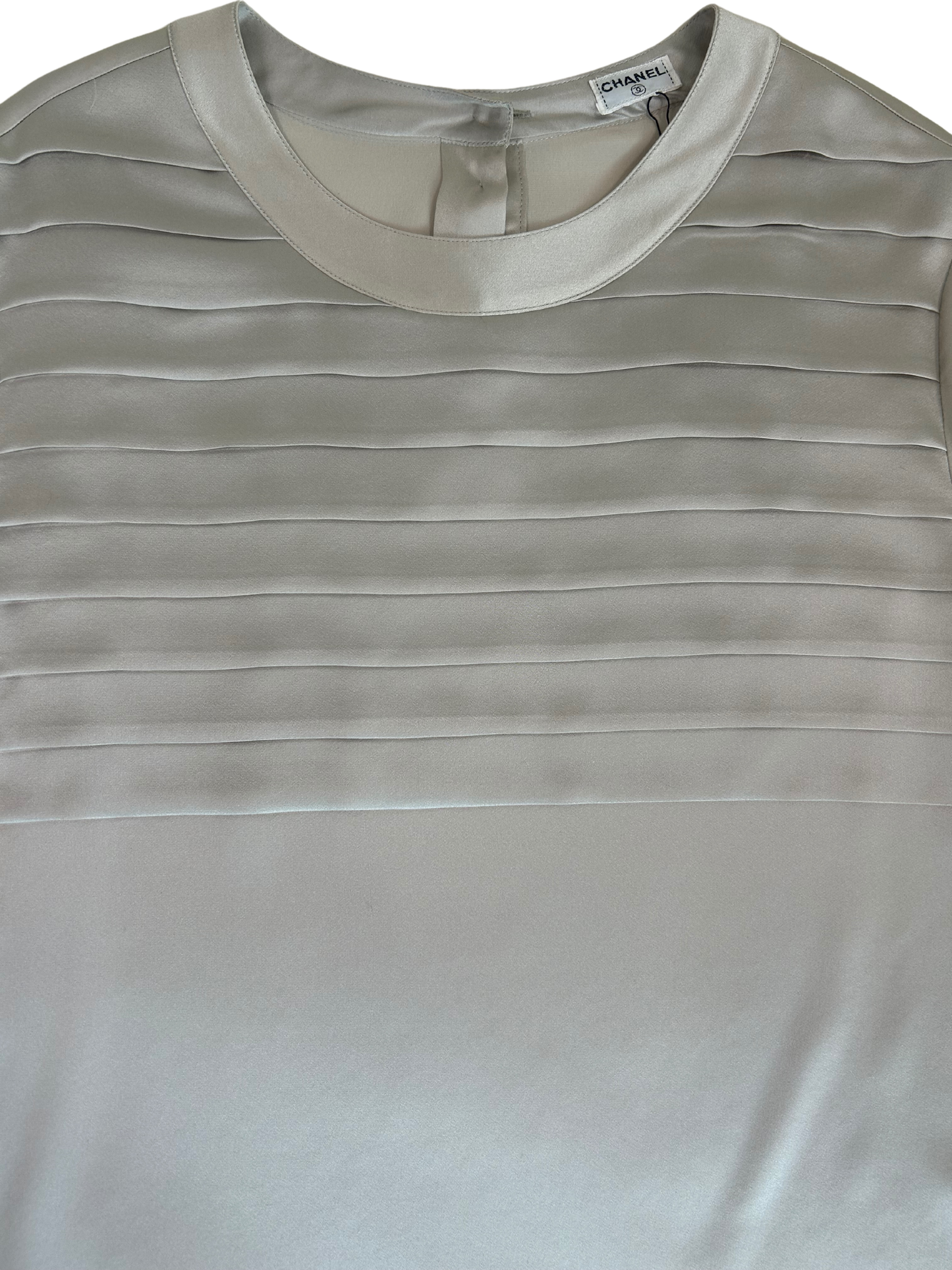 Chanel Vintage Collarless Dove Grey Silk Blouse