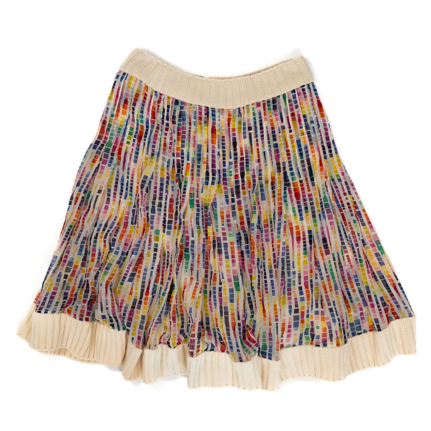 Vintage Chanel Multi Colored Silk Chiffon Knee Length Skirt