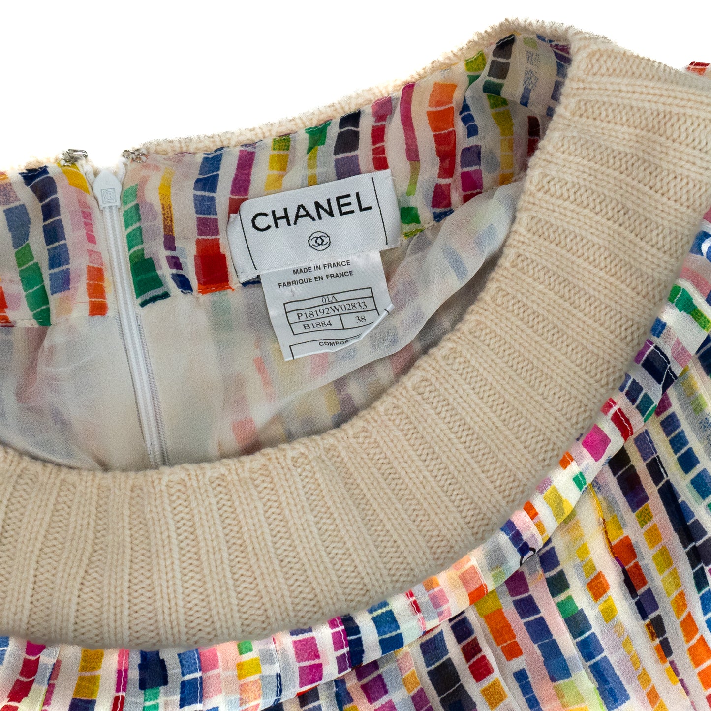 Vintage Chanel Multi Colored Silk Chiffon Knee Length Skirt