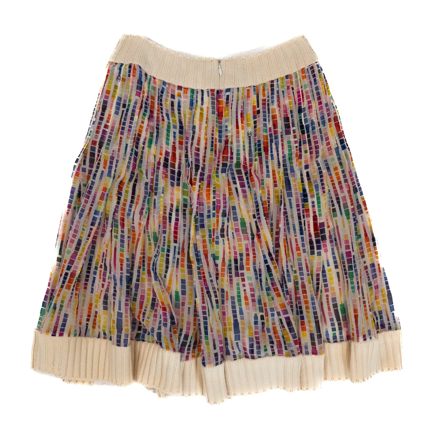 Vintage Chanel Multi Colored Silk Chiffon Knee Length Skirt