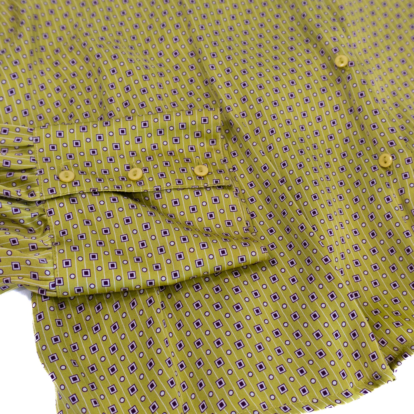 Vintage Willi Smith Green Silk Geometric Print Button Down Blouse