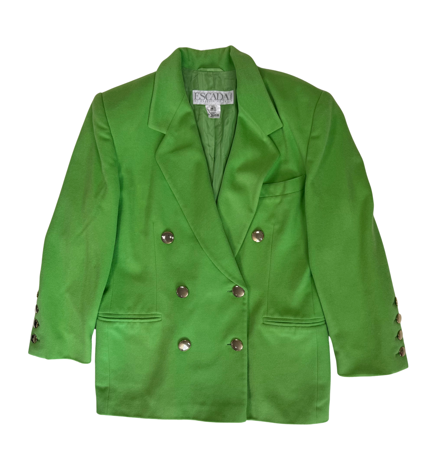 Escada Vintage 1980s Chartreuse Angora Rabbit Double Breasted Blazer