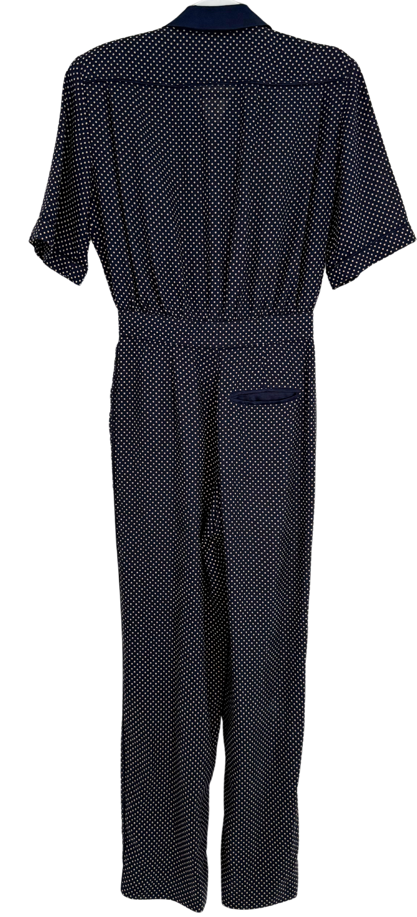 Vintage 1980s Escada by Margaretha Ley Navy Polka Dot Wool Blend Jumpsuit