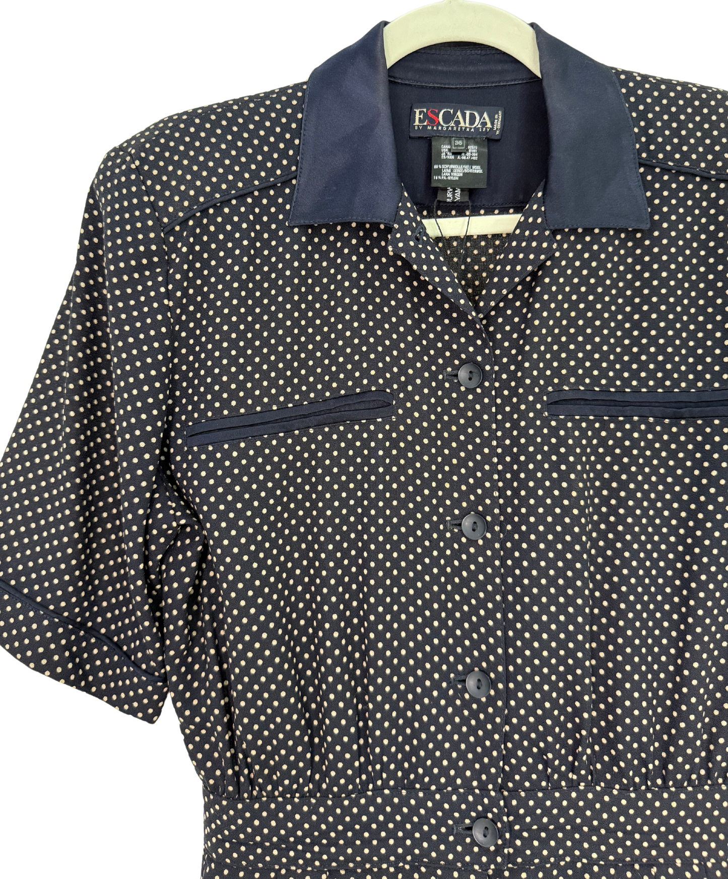 Vintage 1980s Escada by Margaretha Ley Navy Polka Dot Wool Blend Jumpsuit