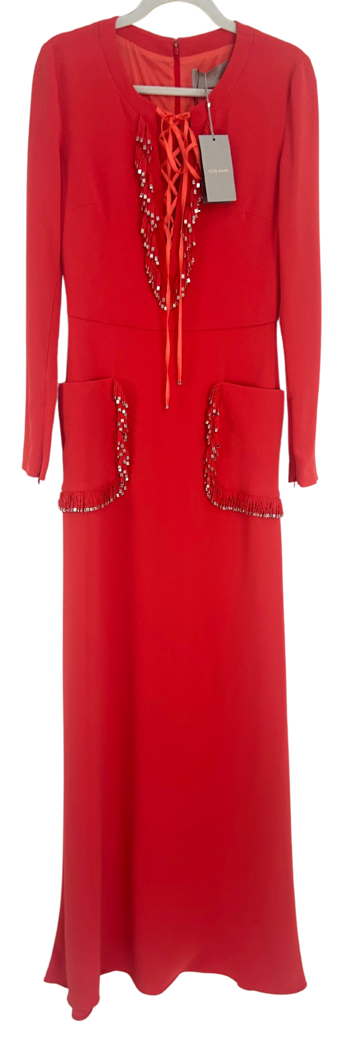 Elie Saab Sunset Orange Embellished Cady Gown - SS'22