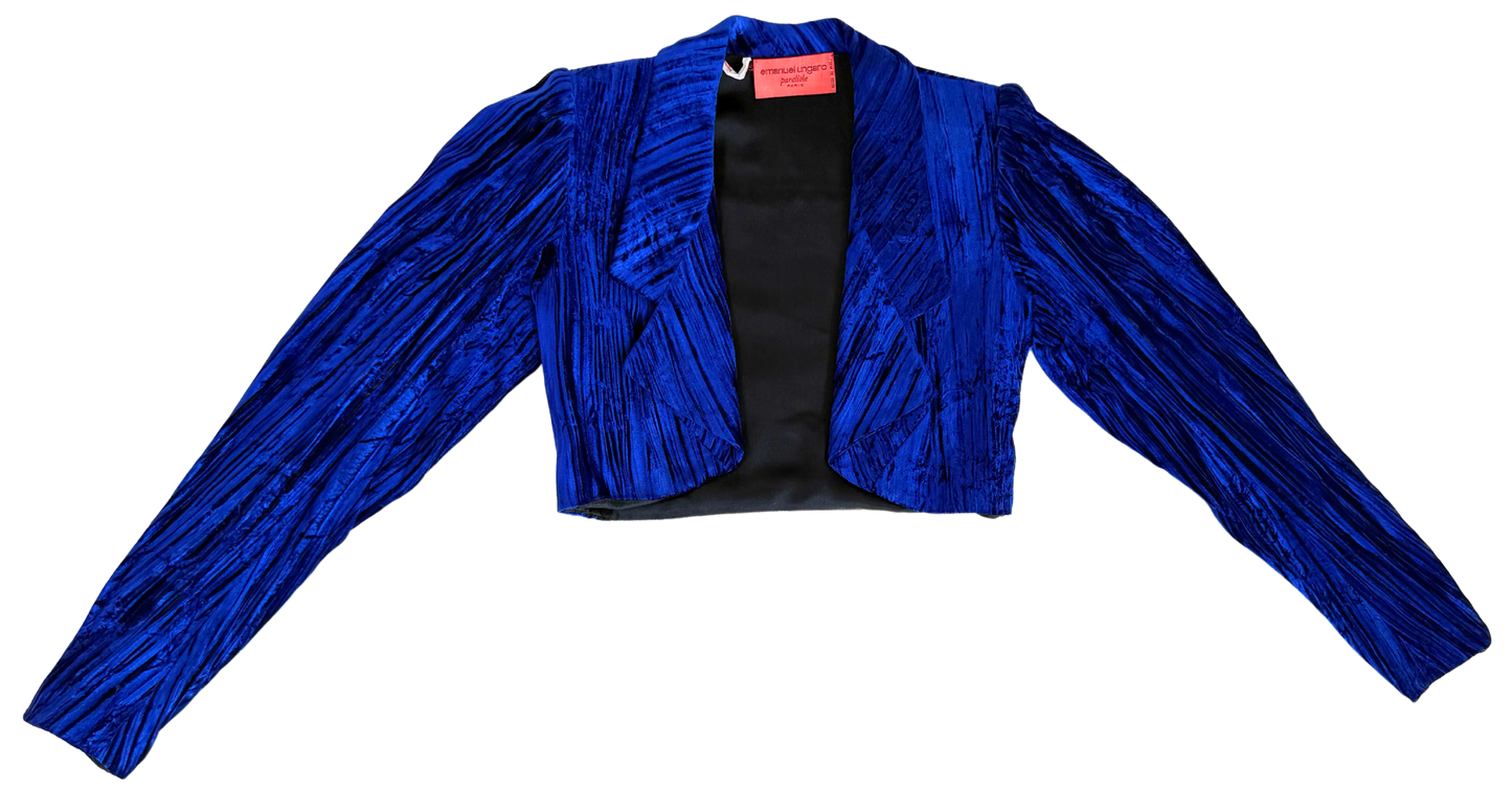 Iris Apfel x Emanuel Ungaro Vintage Cobalt Blue Crushed Velvet Bolero