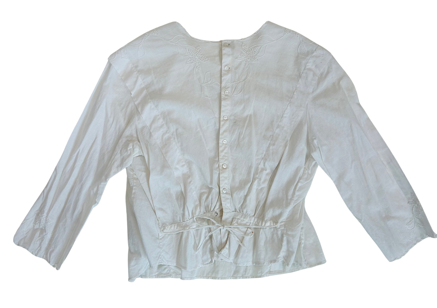Vintage Edwardian White Cotton Floral Embroidered Blouse