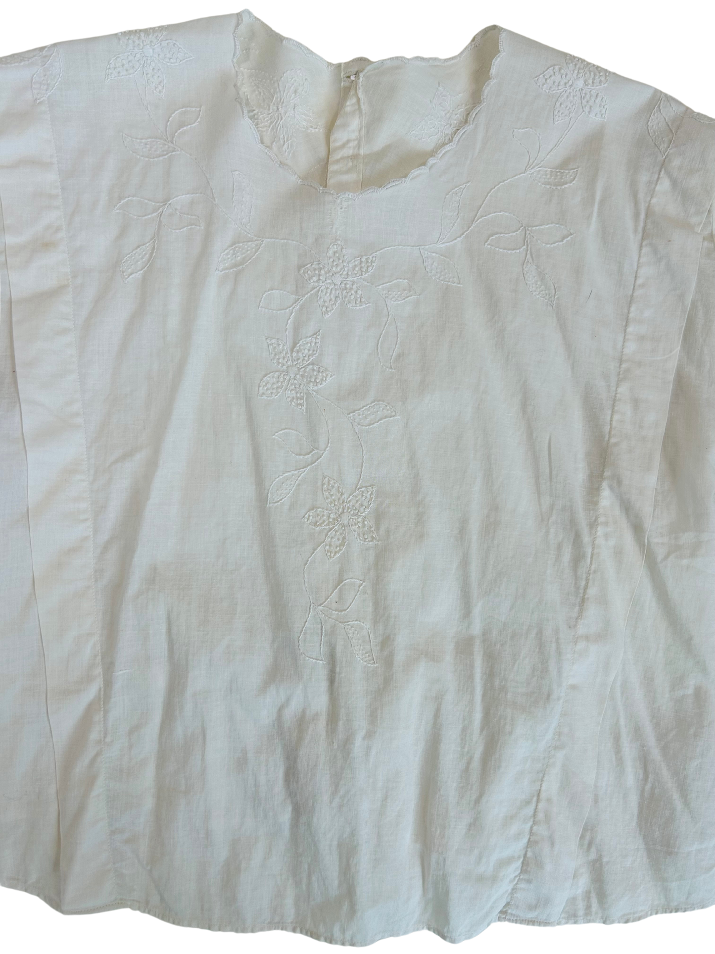 Vintage Edwardian White Cotton Floral Embroidered Blouse