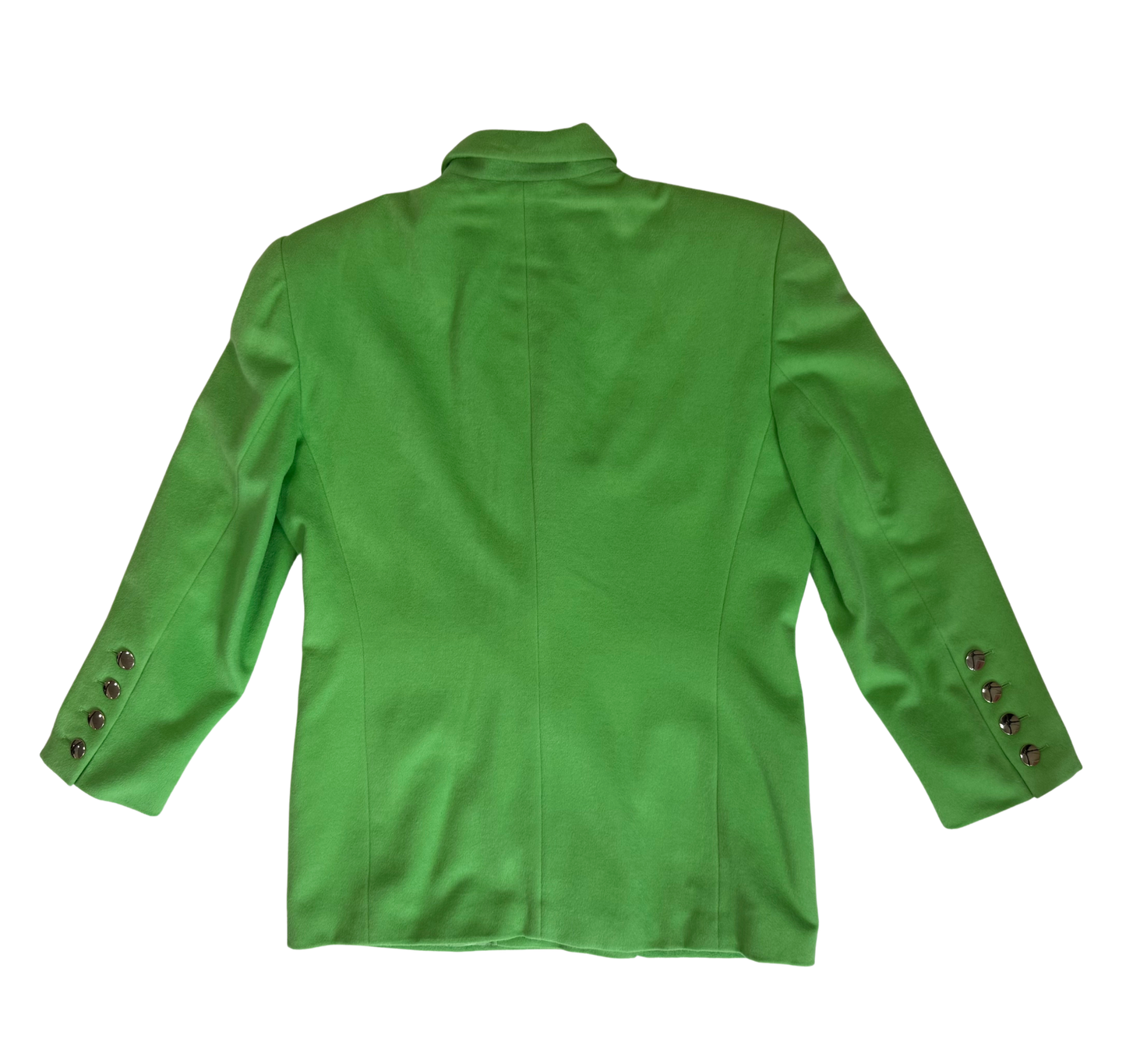 Escada Vintage 1980s Chartreuse Angora Rabbit Double Breasted Blazer