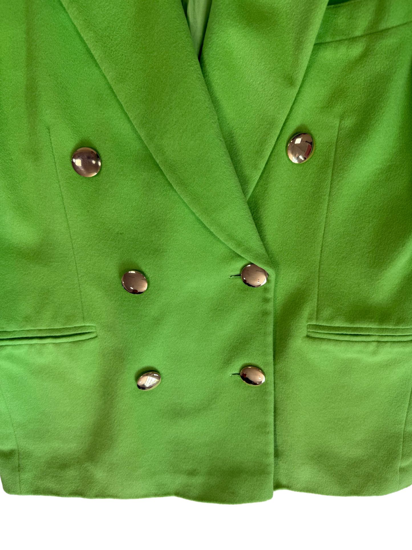 Escada Vintage 1980s Chartreuse Angora Rabbit Double Breasted Blazer