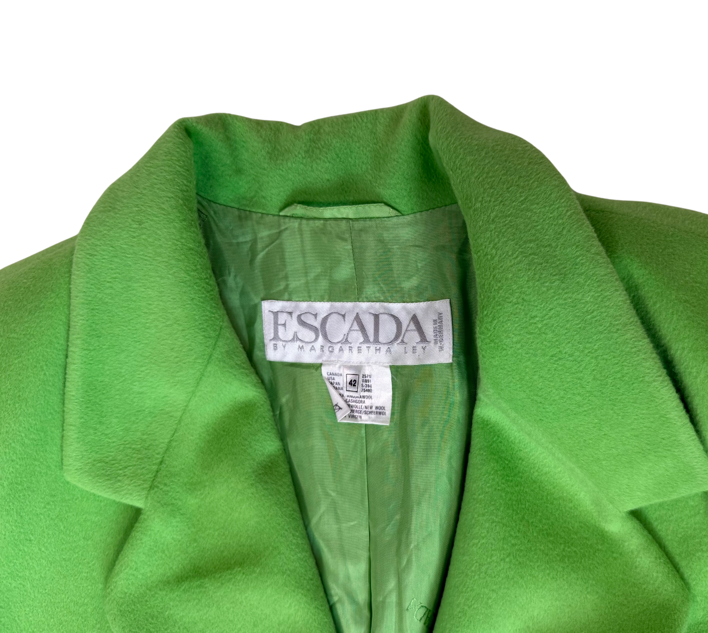 Escada Vintage 1980s Chartreuse Angora Rabbit Double Breasted Blazer