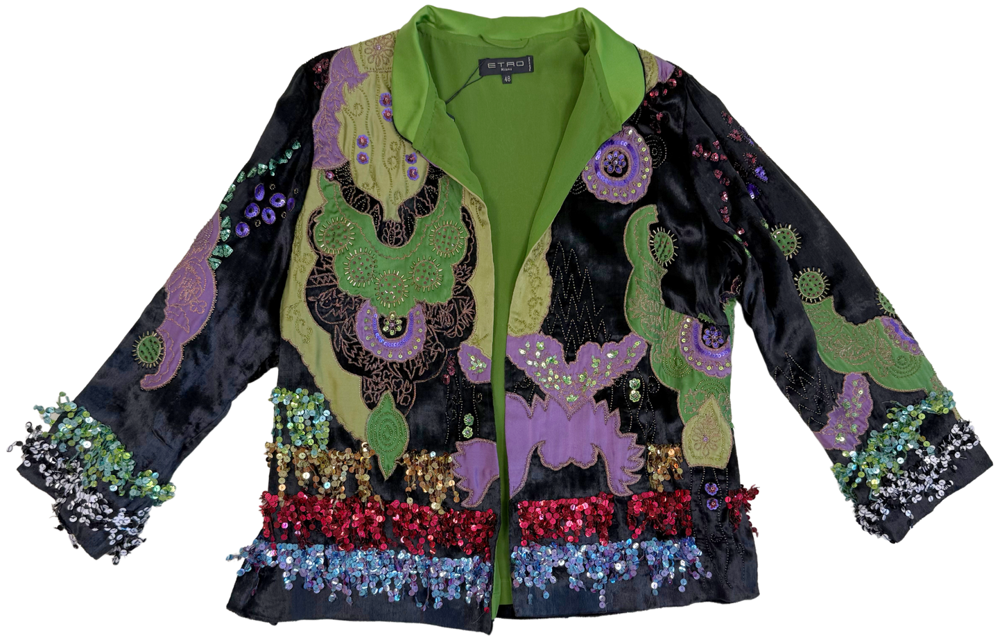 Merle Reskin x Vintage Etro Velvet and Charmeuse Embellished Evening Jacket with Sequins and Beading