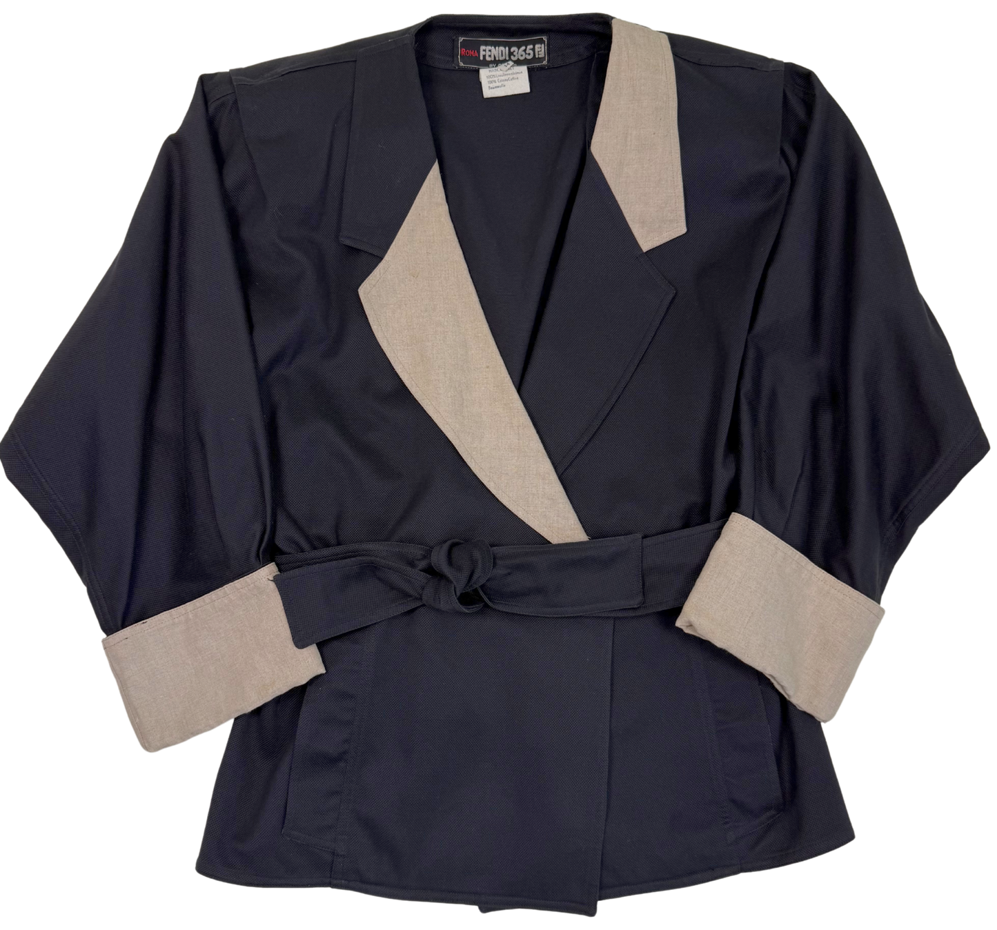 FENDI 365 Vintage 1980s Black and Beige Linen Jacket