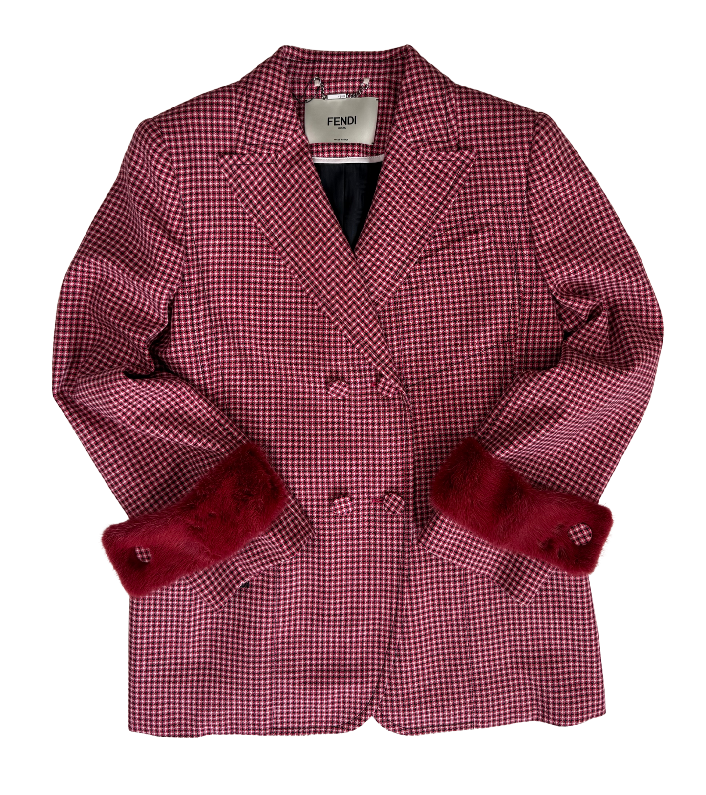 Fendi Wool Jacket with Mink Fur Cuffs in in Jelly Houndstooth