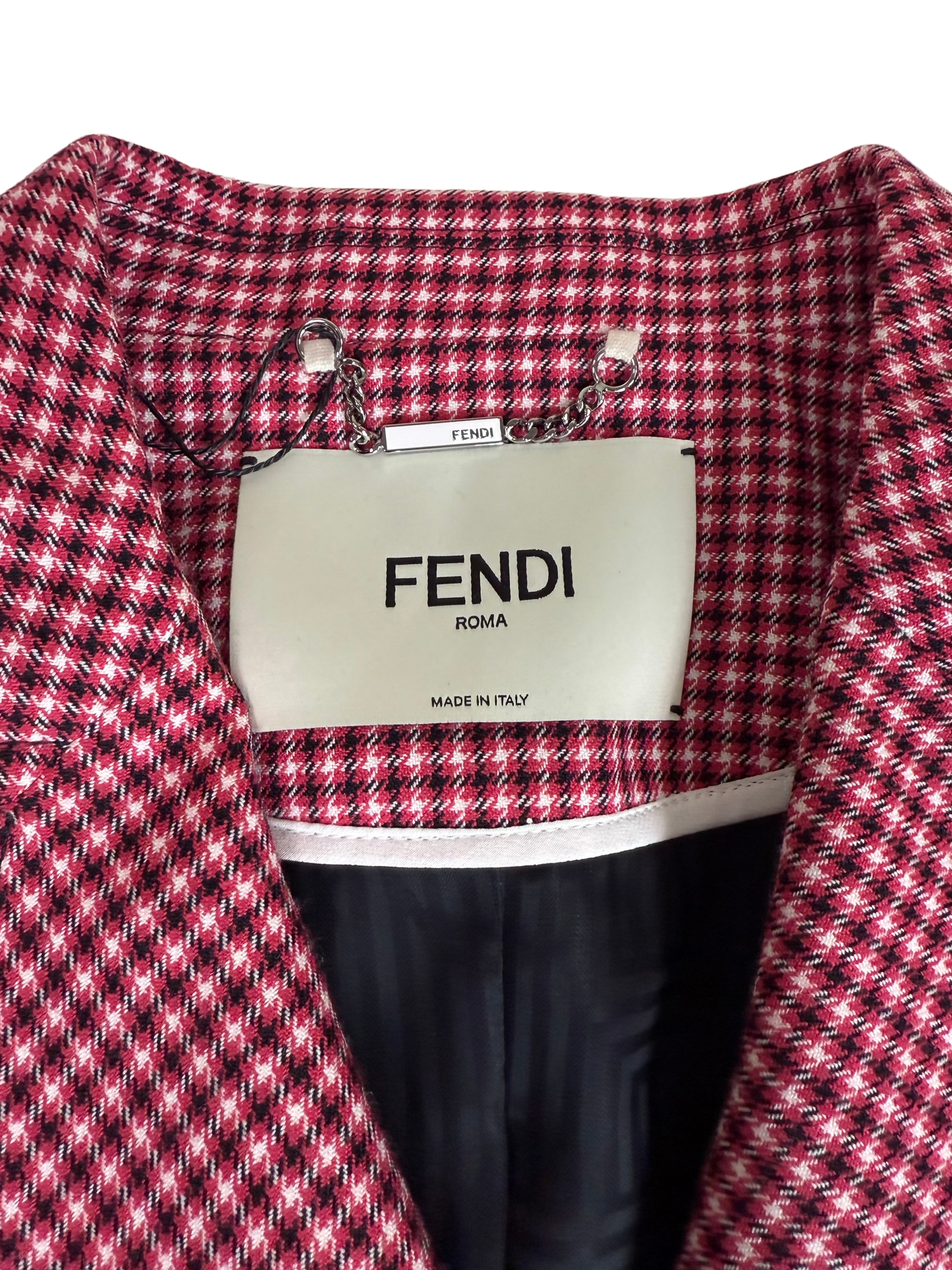 Fendi Wool Jacket with Mink Fur Cuffs in in Jelly Houndstooth