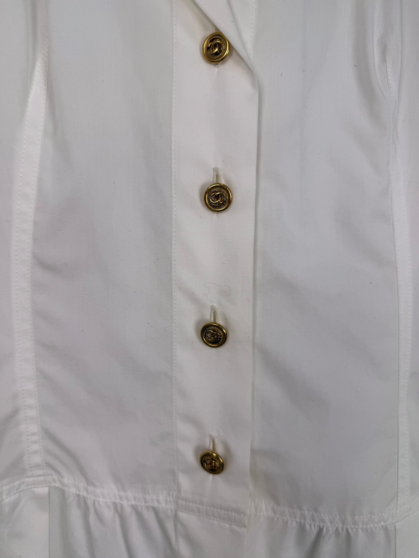Chanel Vintage 1980s White Cotton Tunic/Mini Dress with CC Buttons