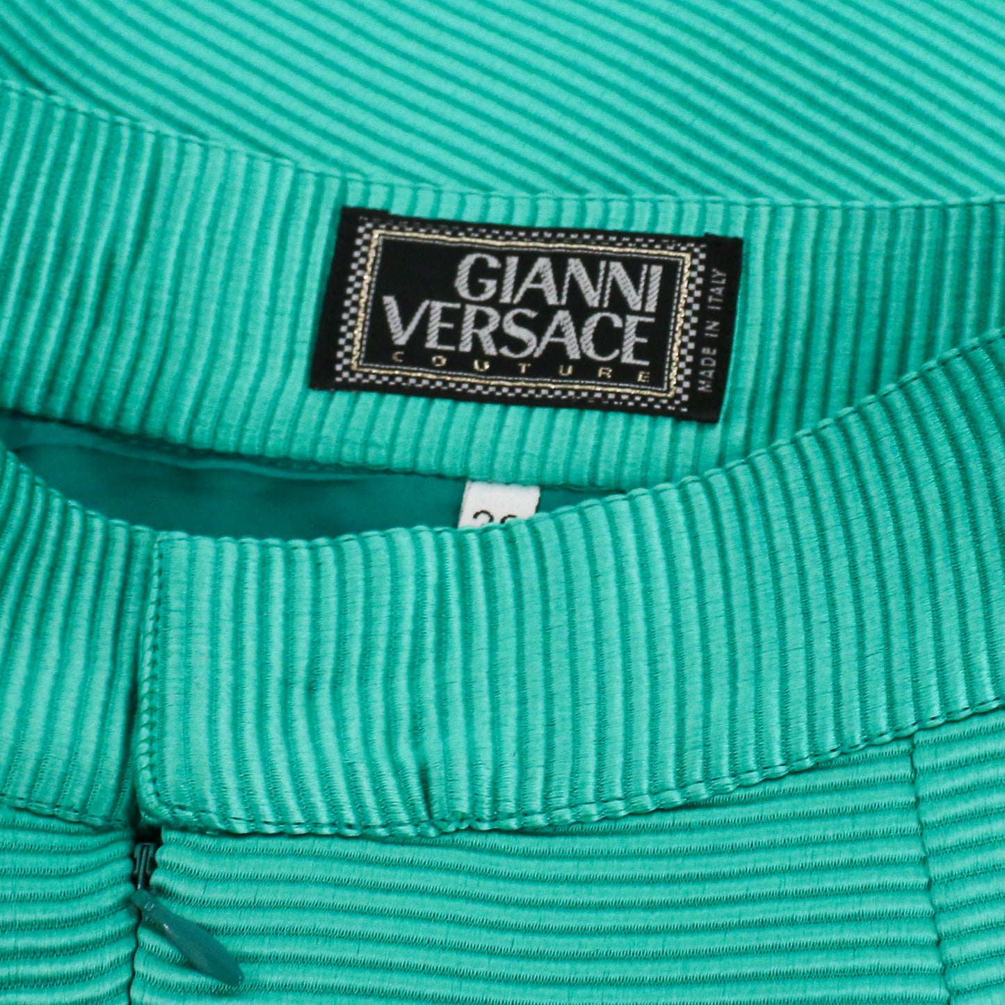 Vintage Gianni Versace 1990's Teal Ribbed Mini Skirt