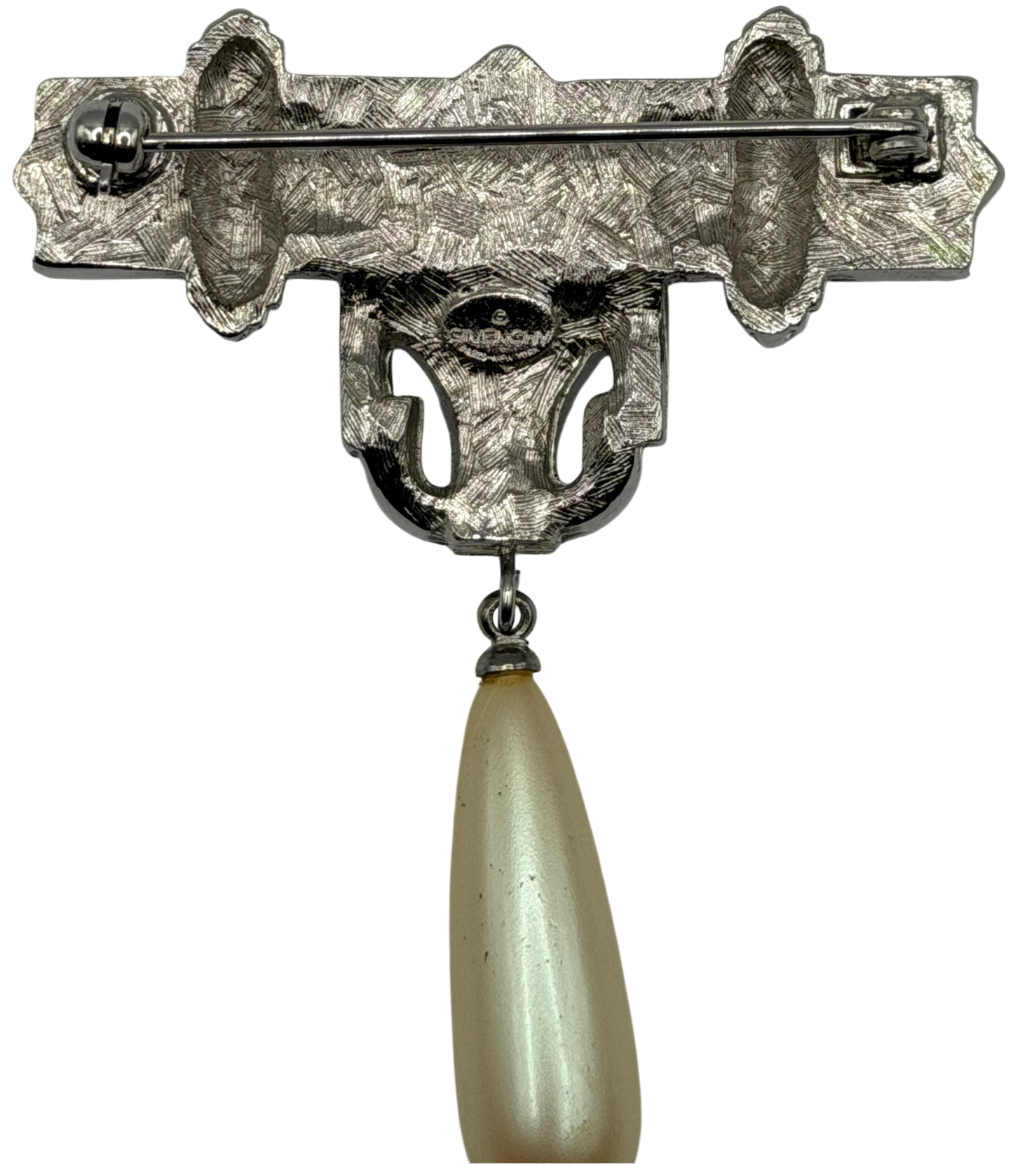 Vintage Givenchy Paris New York Art Deco Crystal & Faux Pearl Drop Brooch Pin 1980s