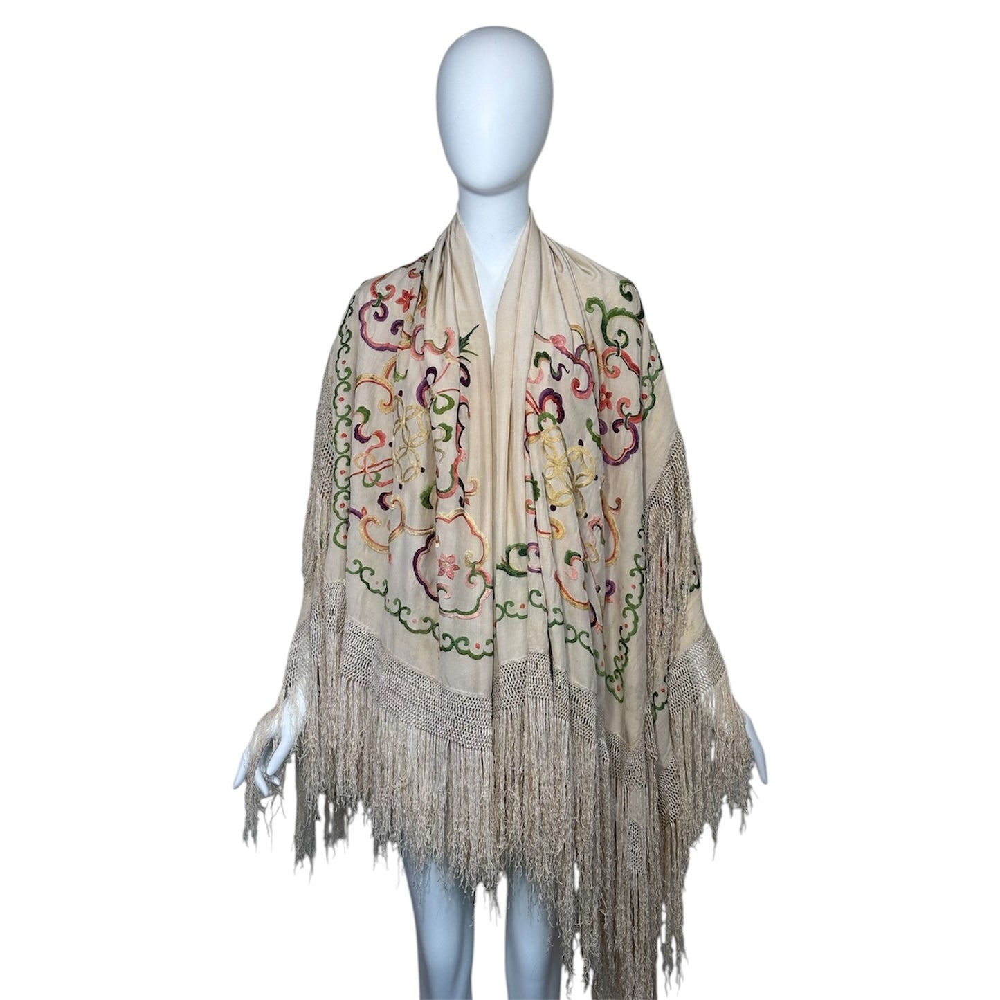 Antique 1920s Silk Embroidered Piano Shawl