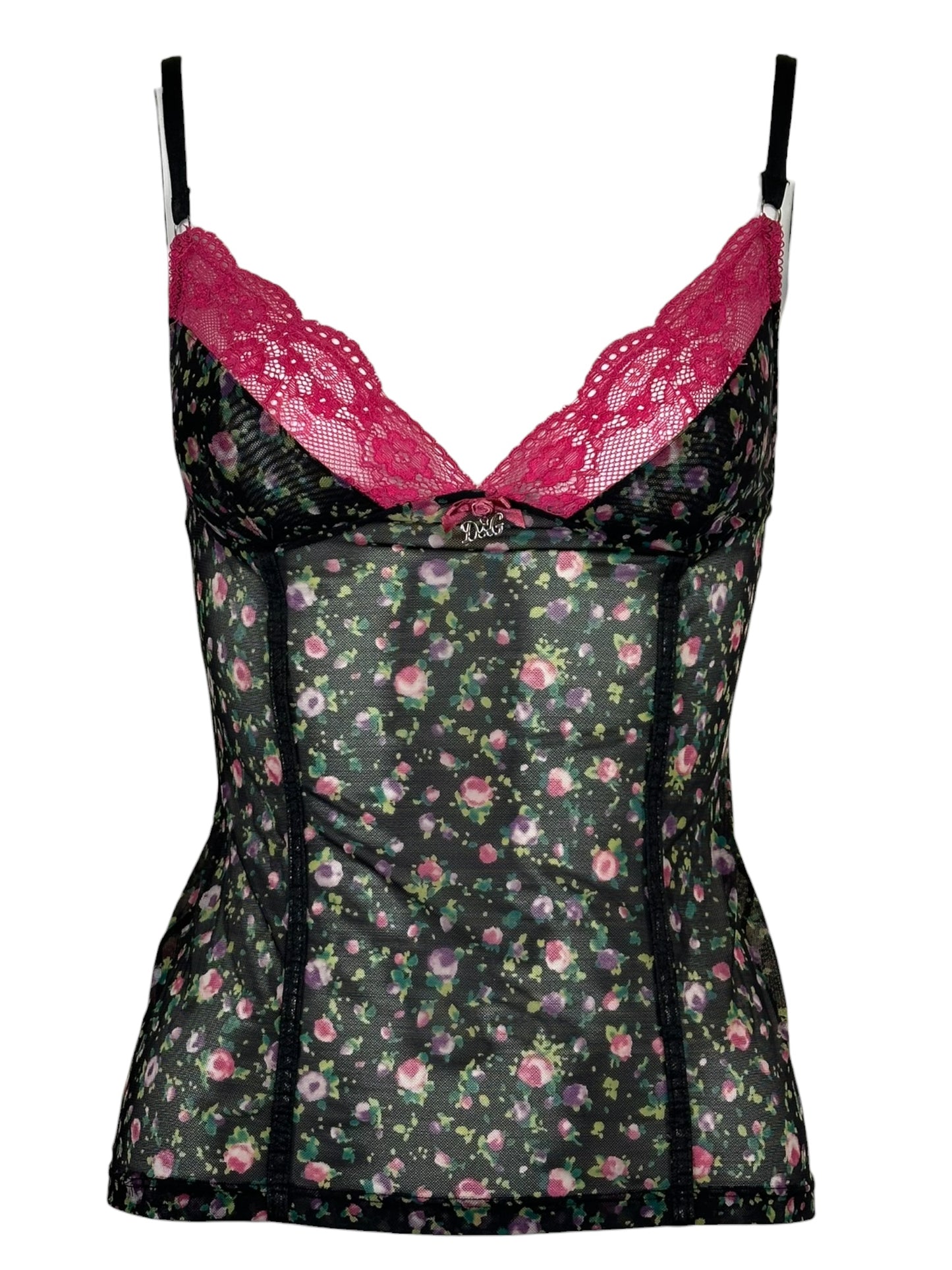 Dolce Gabbana 90’s Floral Pink Fuchsia Mesh Bustier