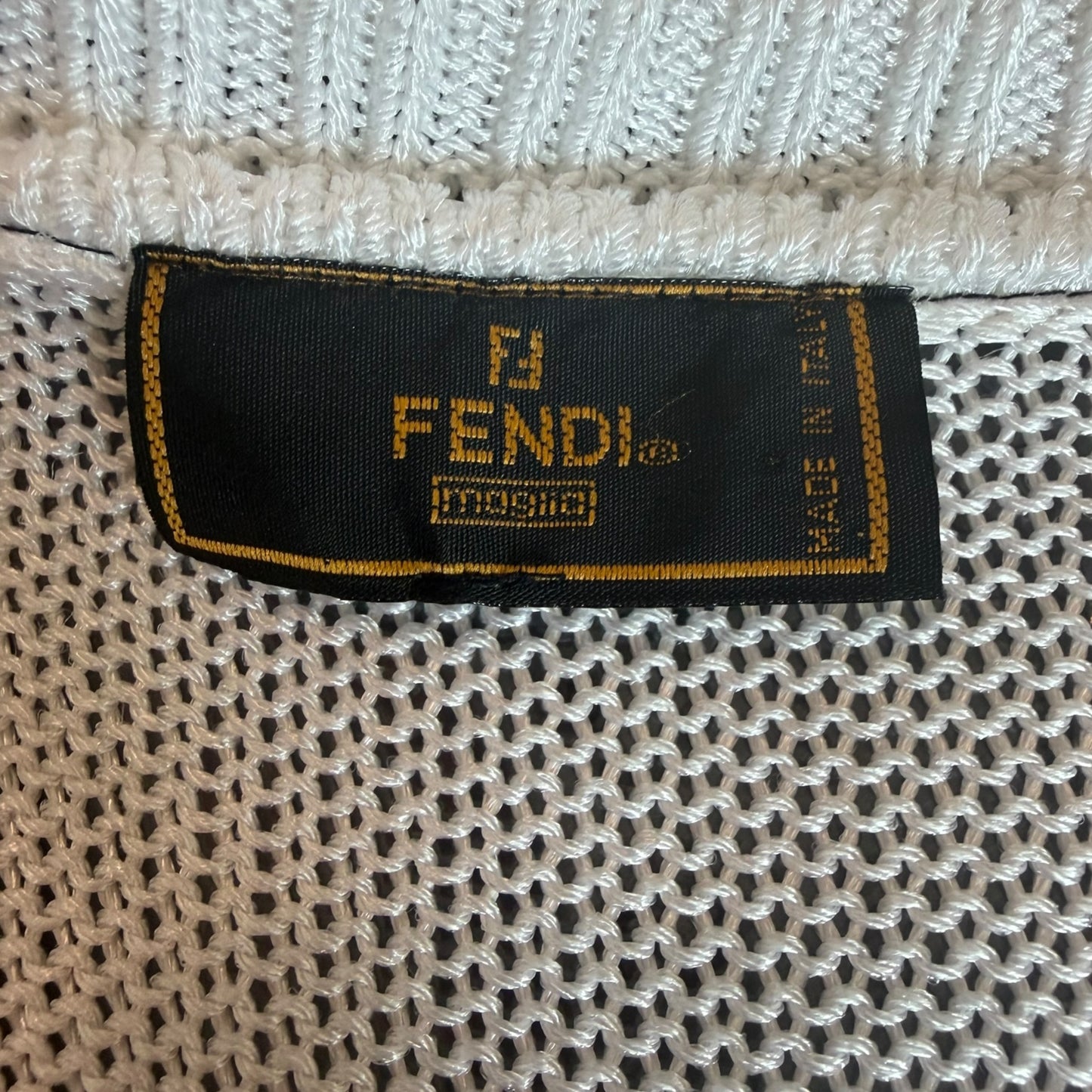 Vintage 1990s Fendi White Knit Zucca Logo Top with Black Contrast Trim