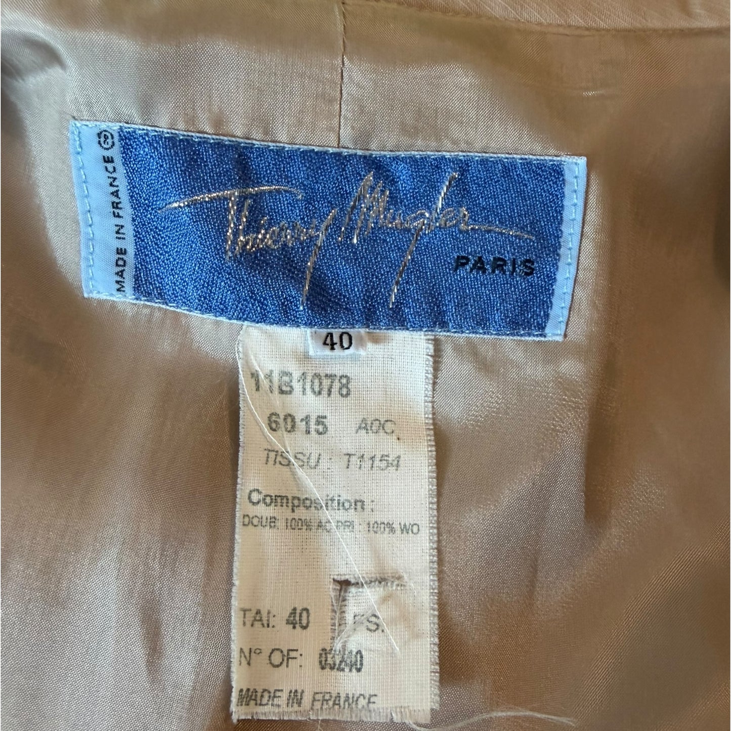 Vintage Thierry Mugler Late 1990s Taupe Wool Sculpted Blazer with Silver Buttons - Size 40