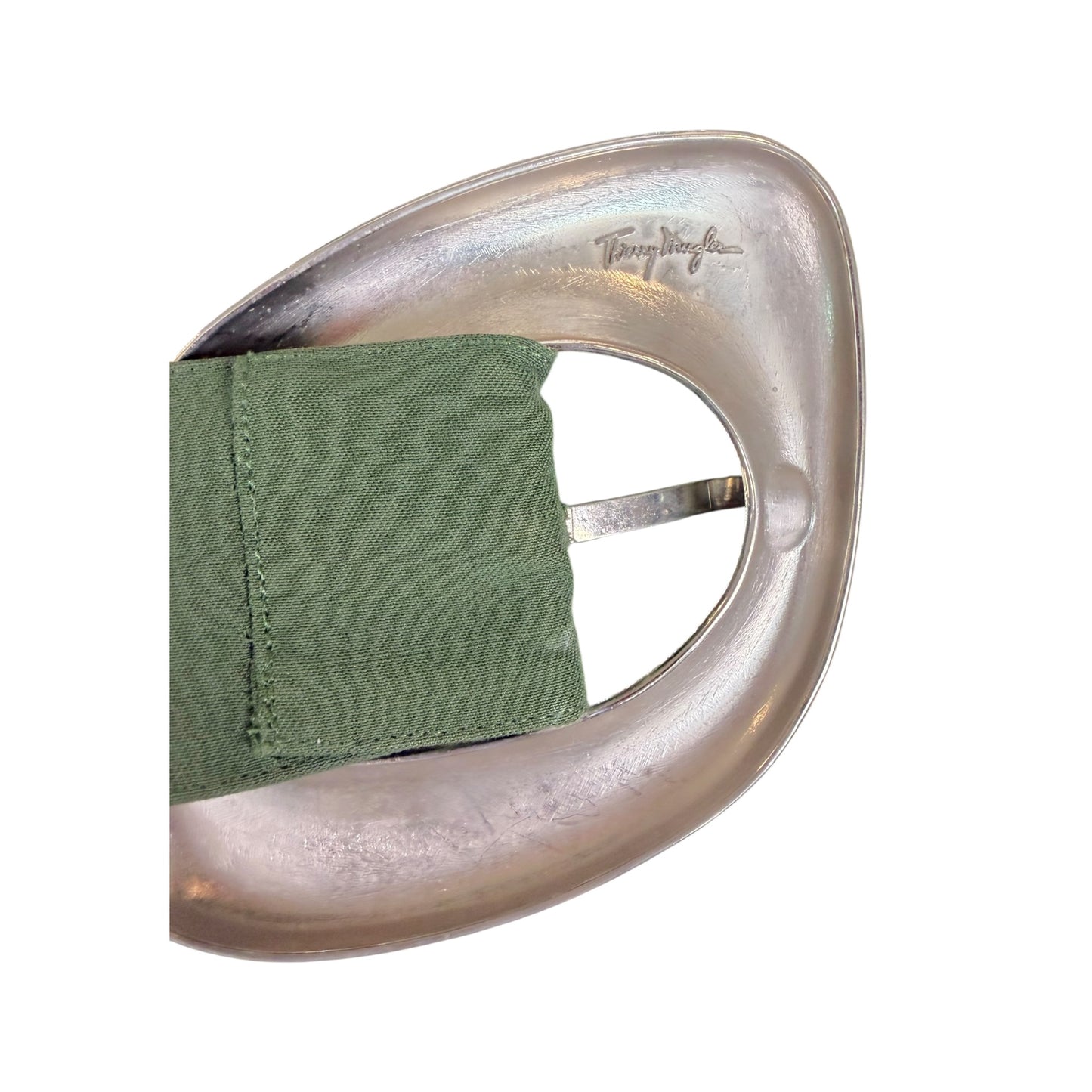 Vintage 1980s Thierry Mugler Forest Green Pencil Skirt with Sculptural Silver Buckle Belt
