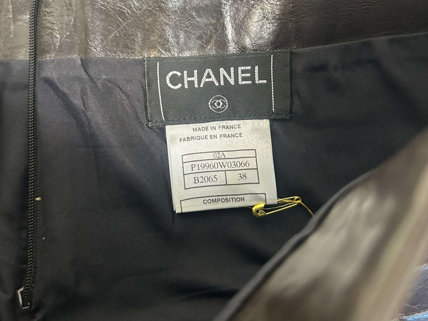 Vintage Chanel 2002A Brown Calfskin Quilted Waist Wool Tweed Flare Mini Skirt, FR 38