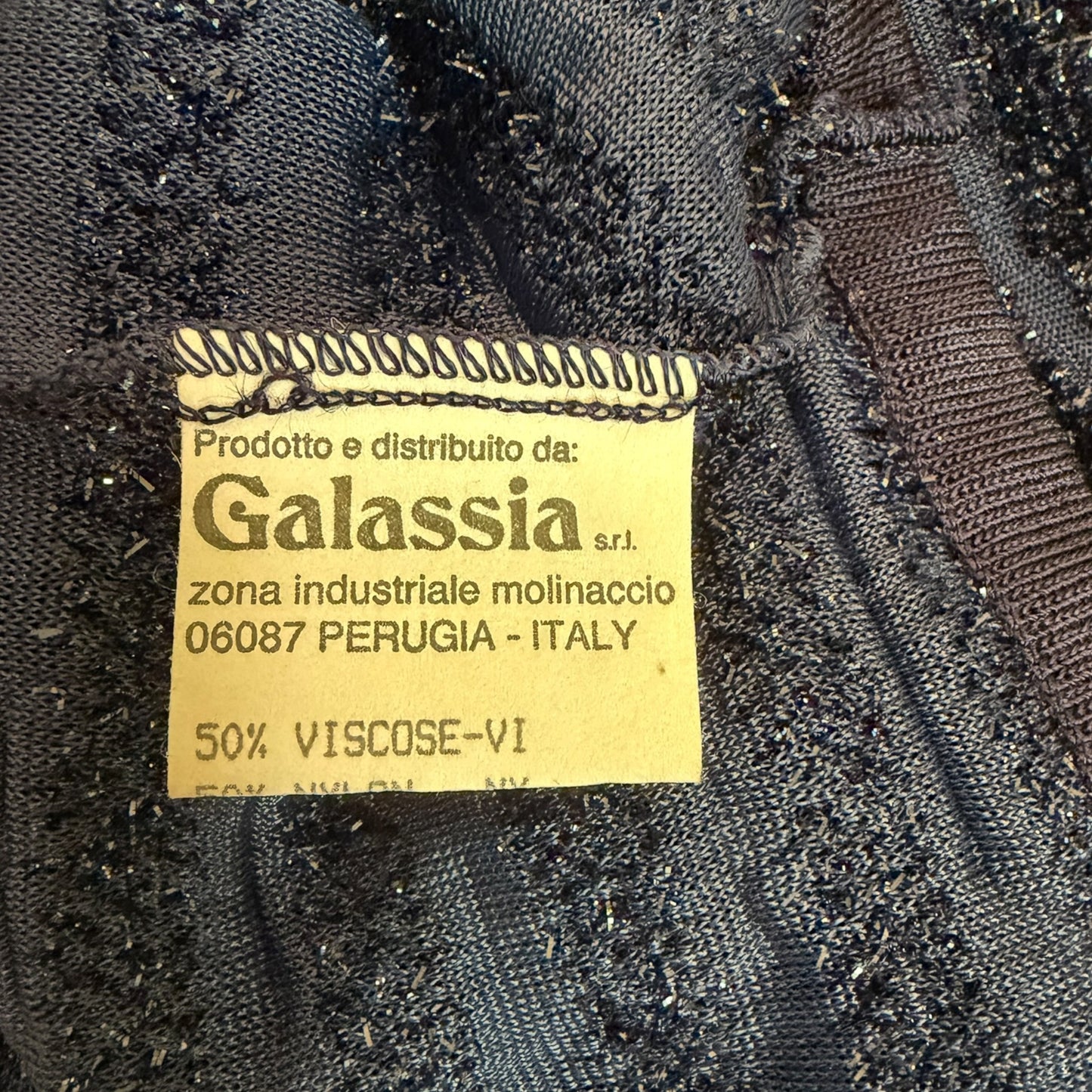 Vintage 1990s Gianni Versace Couture navy metallic stripe sheer knit top, fabric texture close-up