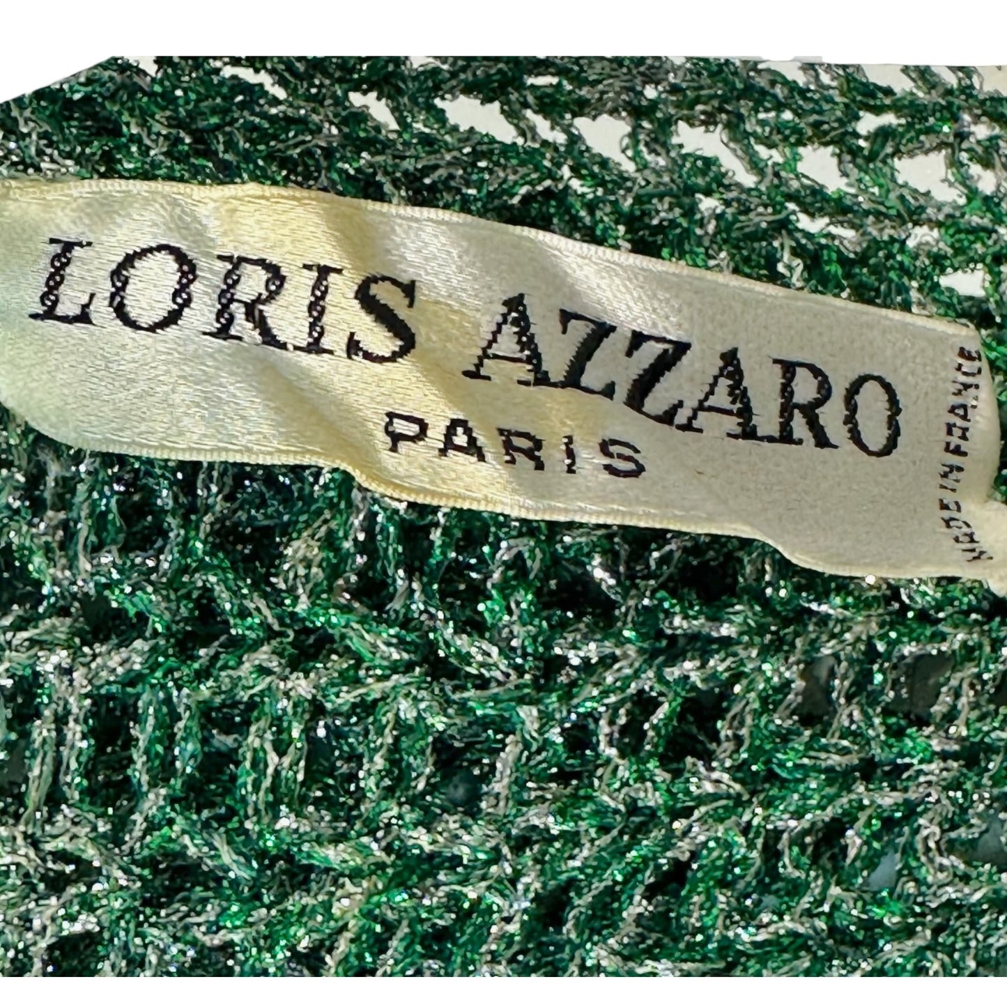 Vintage Loris Azzaro Paris 1970's Green Metallic Crochet Beaded Fringe Cardigan Jacket