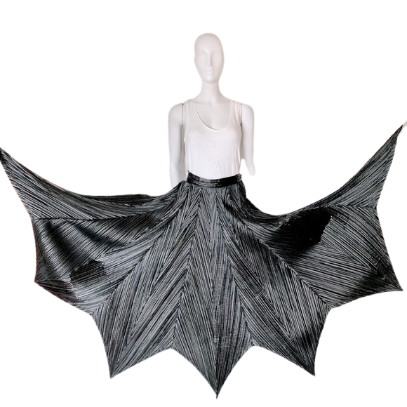 Issey Miyake Vintage Metallic Black Pleated Maxi Skirt